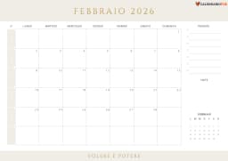 Calendario febbraio con Settimane