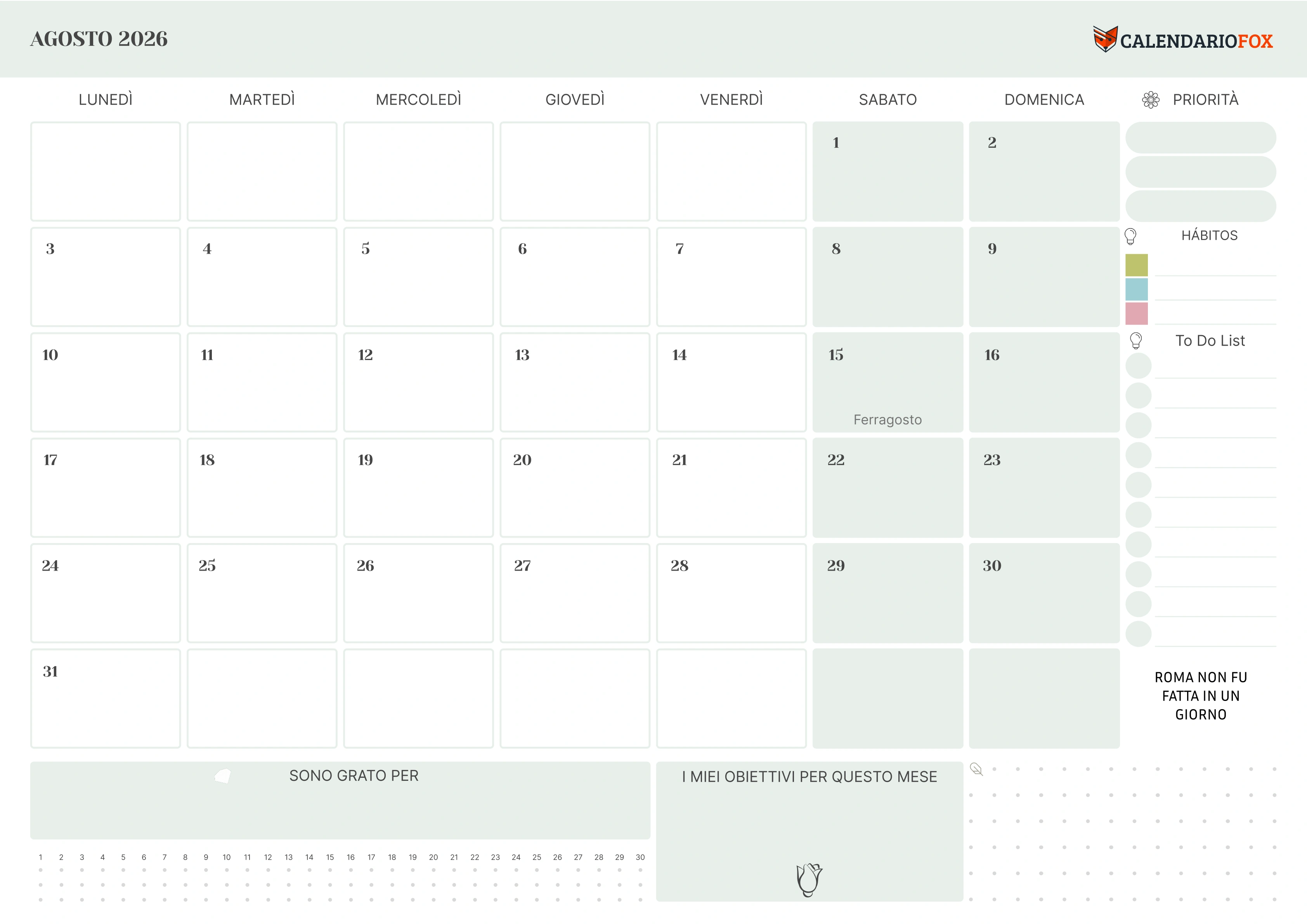Calendario agosto con priorità