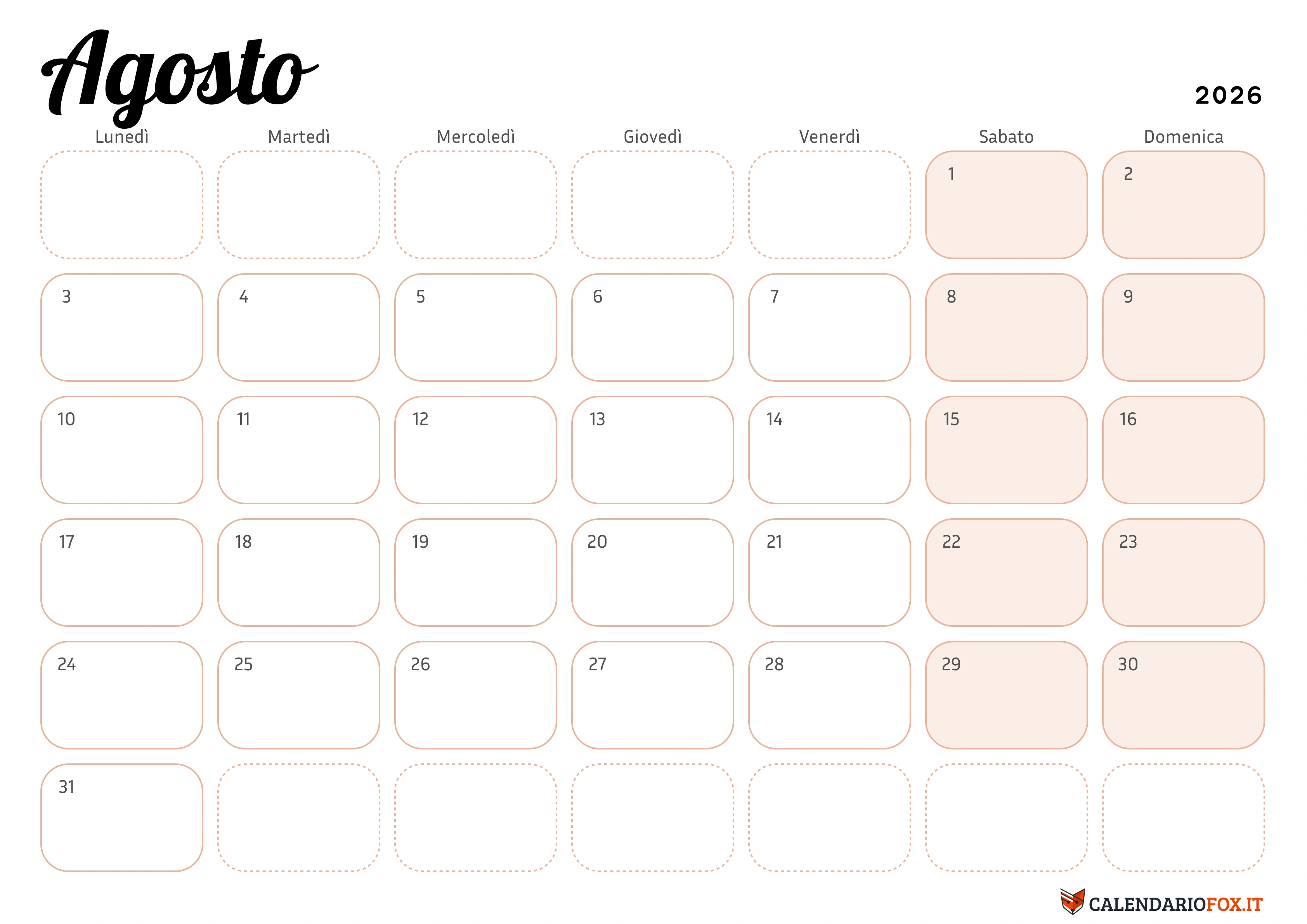 Calendario agosto elegante