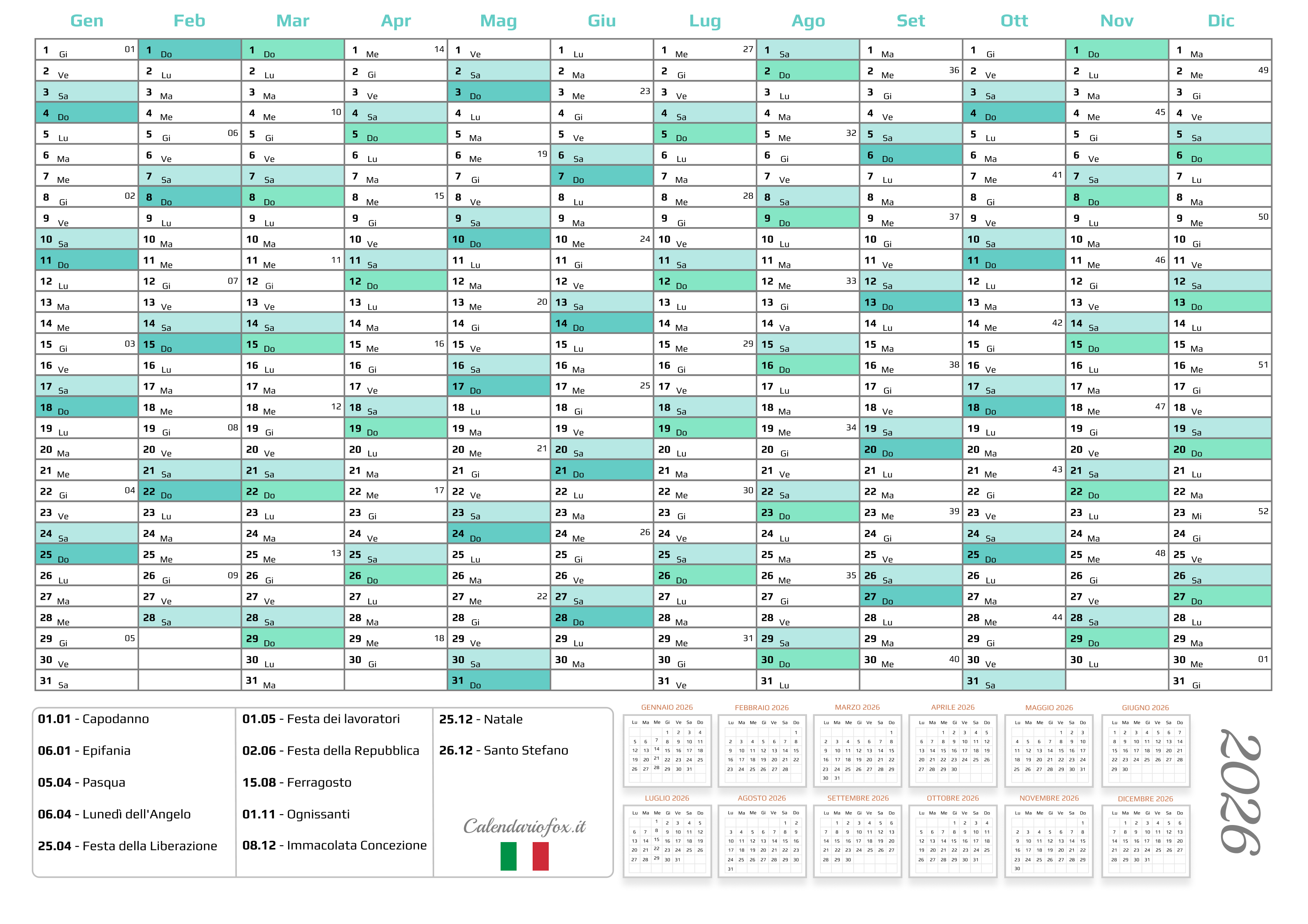 Calendario annuale estetico 2026 da scaricare