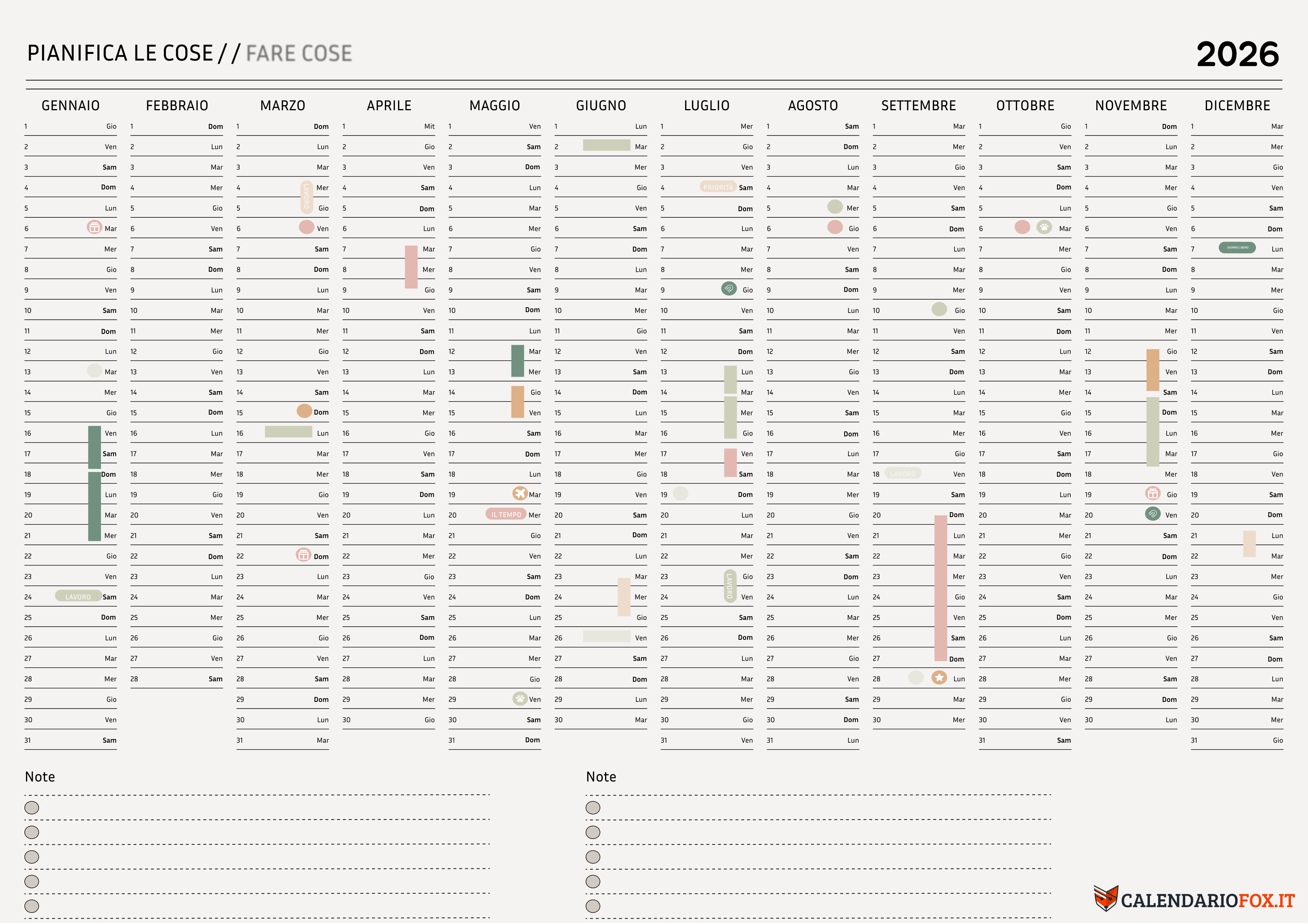 Calendario annuale minimalista 2026 da stampare