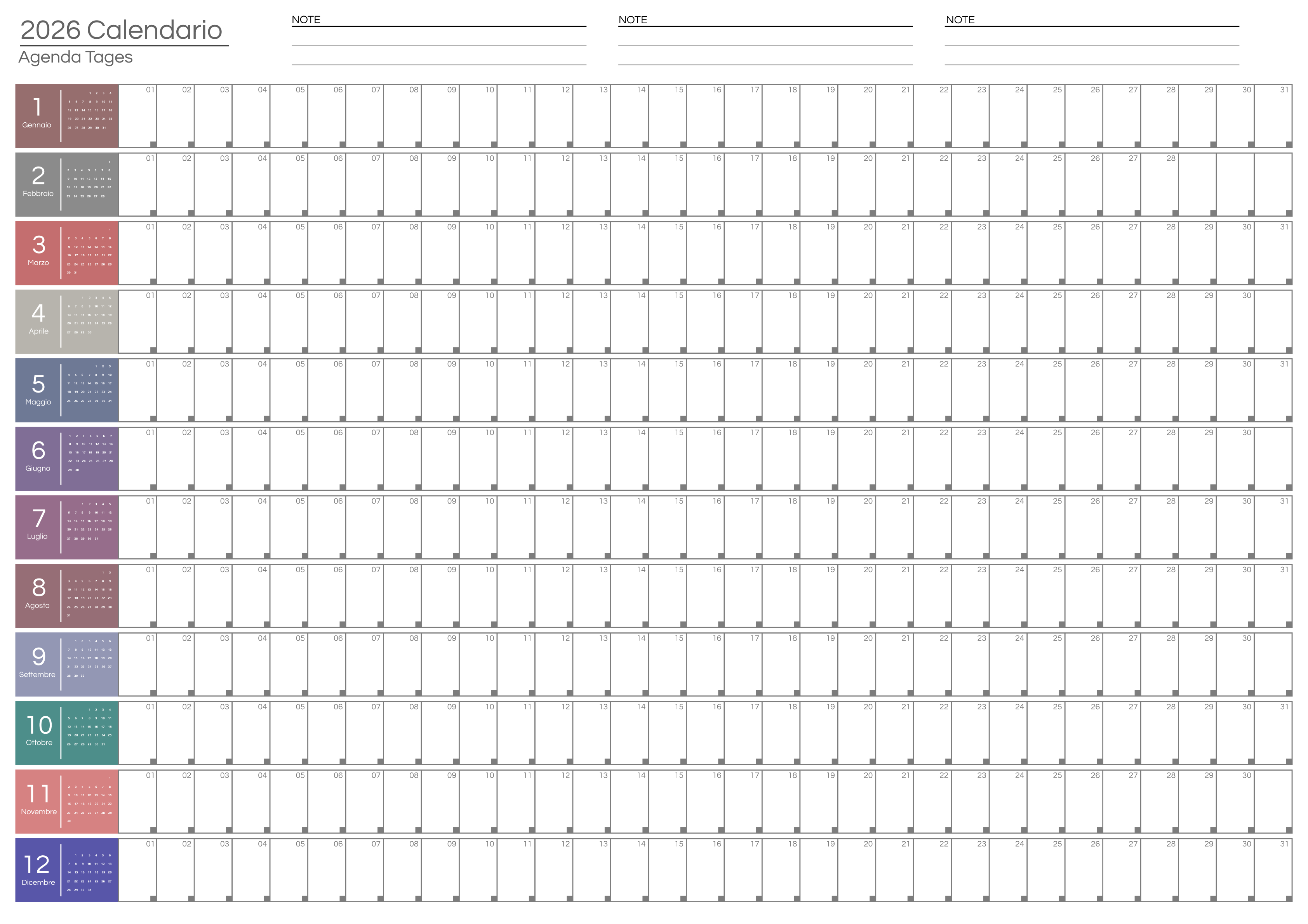 Calendario annuale vuoto 2026
