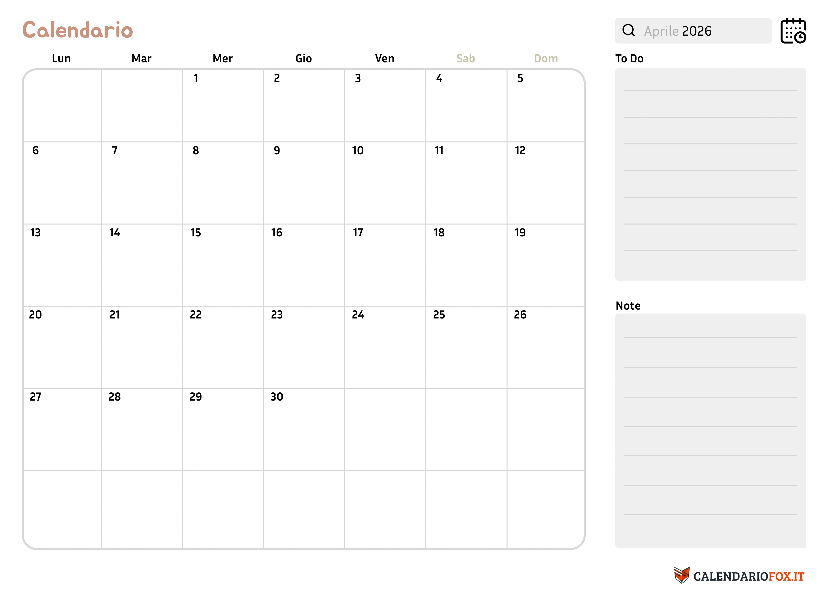 Calendario aprile con note