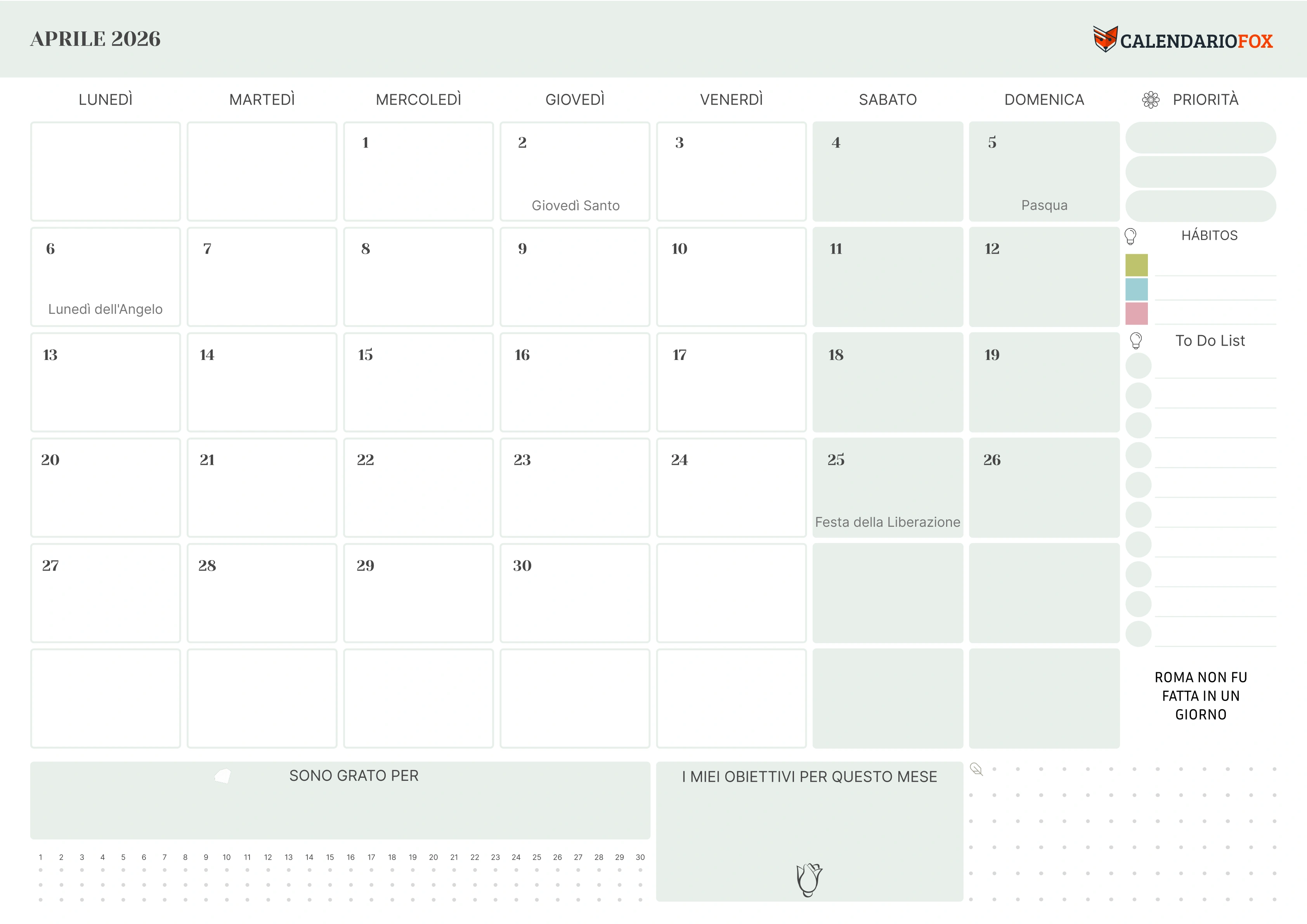 Calendario aprile con priorità