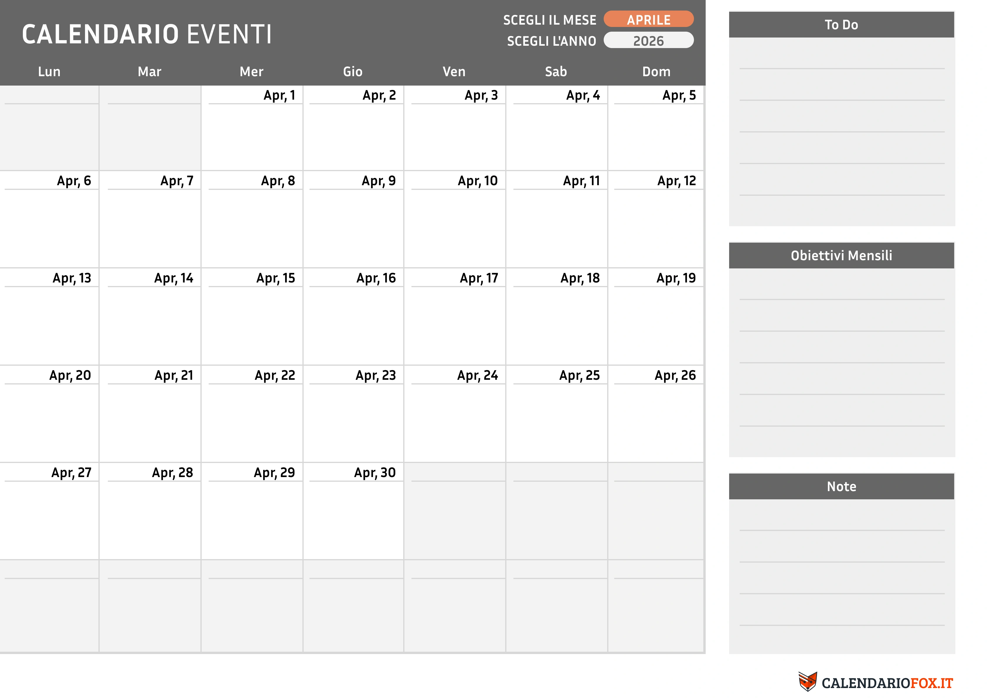 Calendario aprile con To-Do List