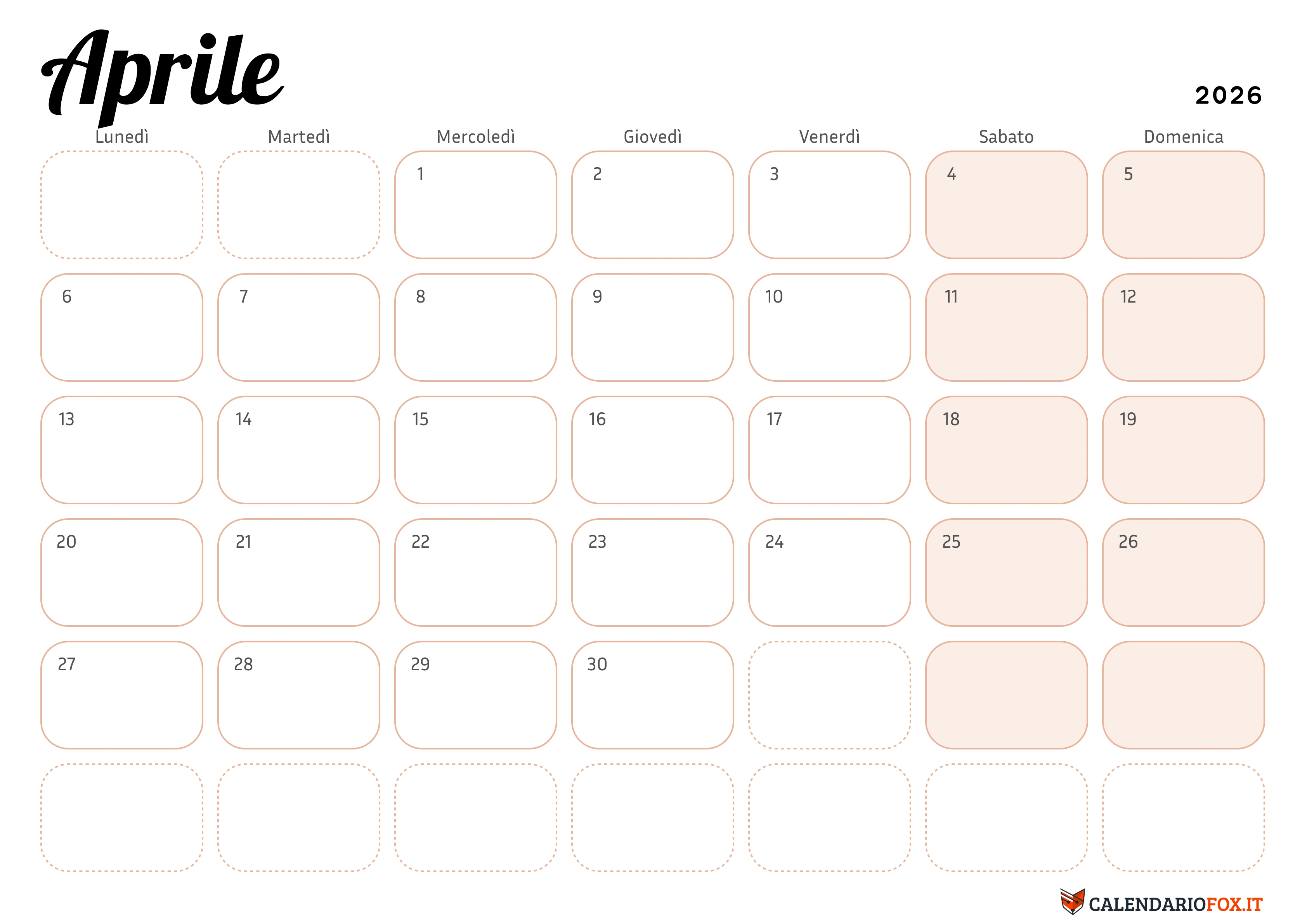 Calendario aprile elegante