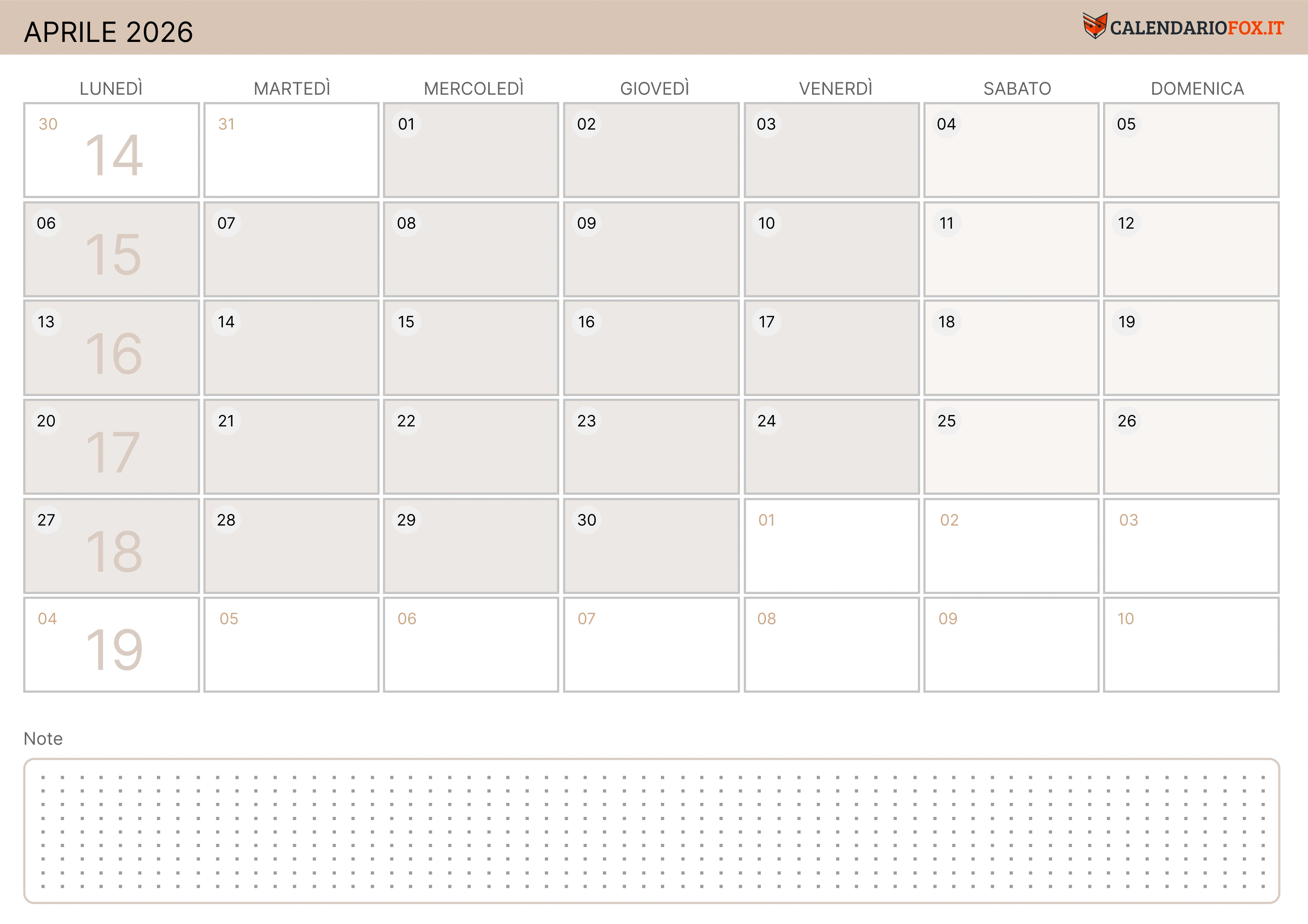 Calendario aprile moderno