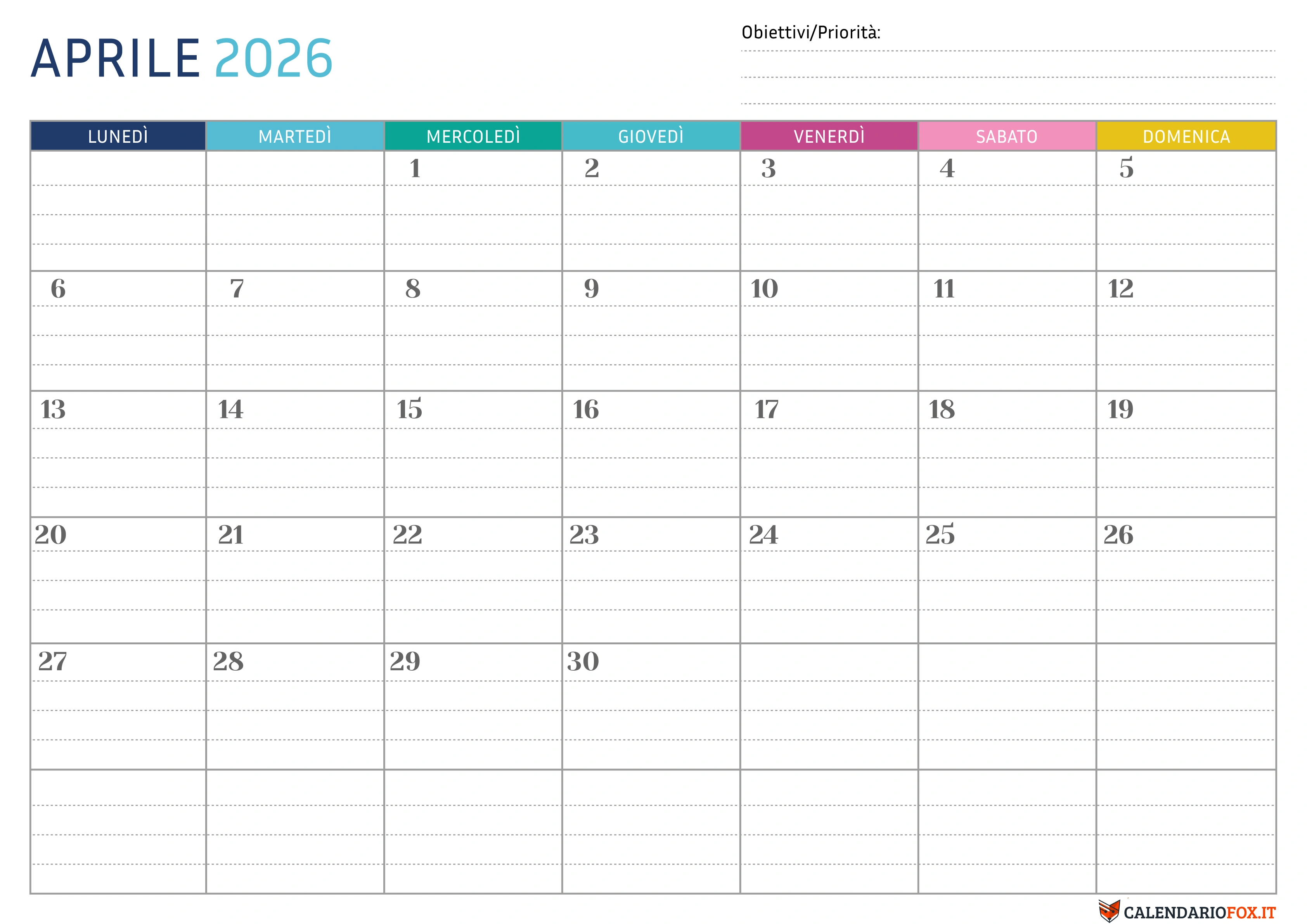 Calendario aprile Puntinato