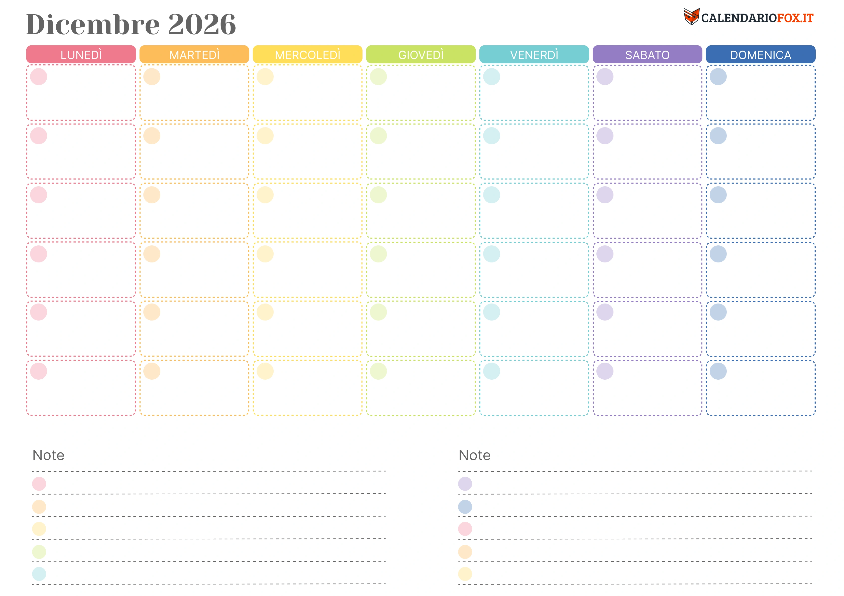 Calendario dicembre colorato