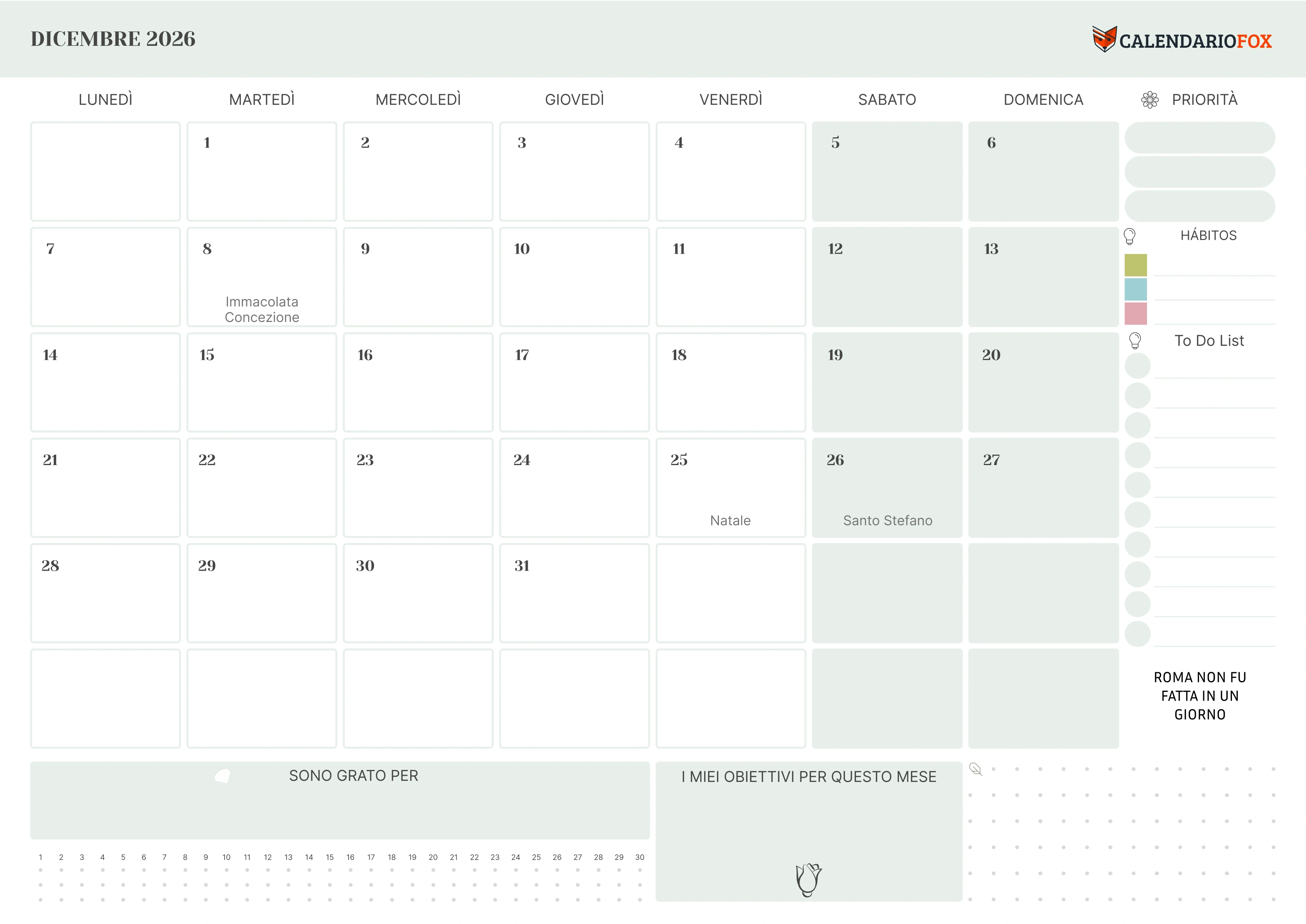 Calendario dicembre con priorità