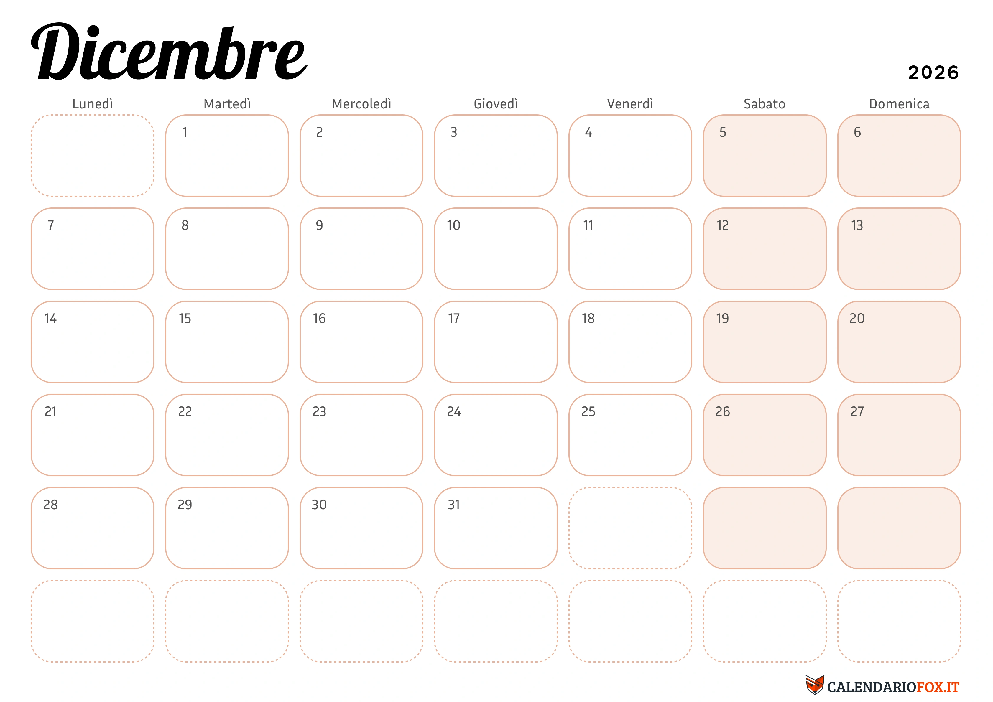 Calendario dicembre elegante