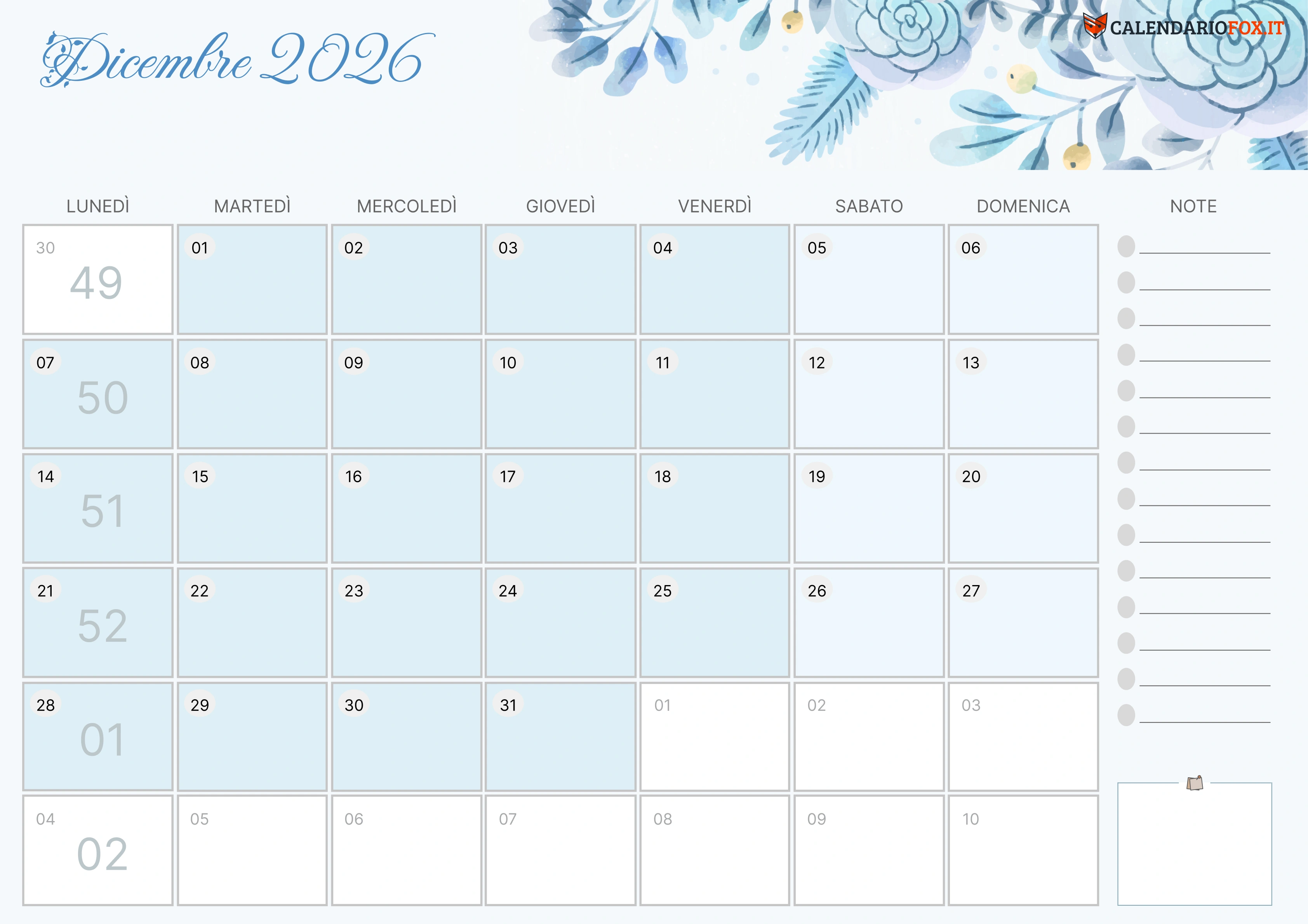 Calendario dicembre estetico