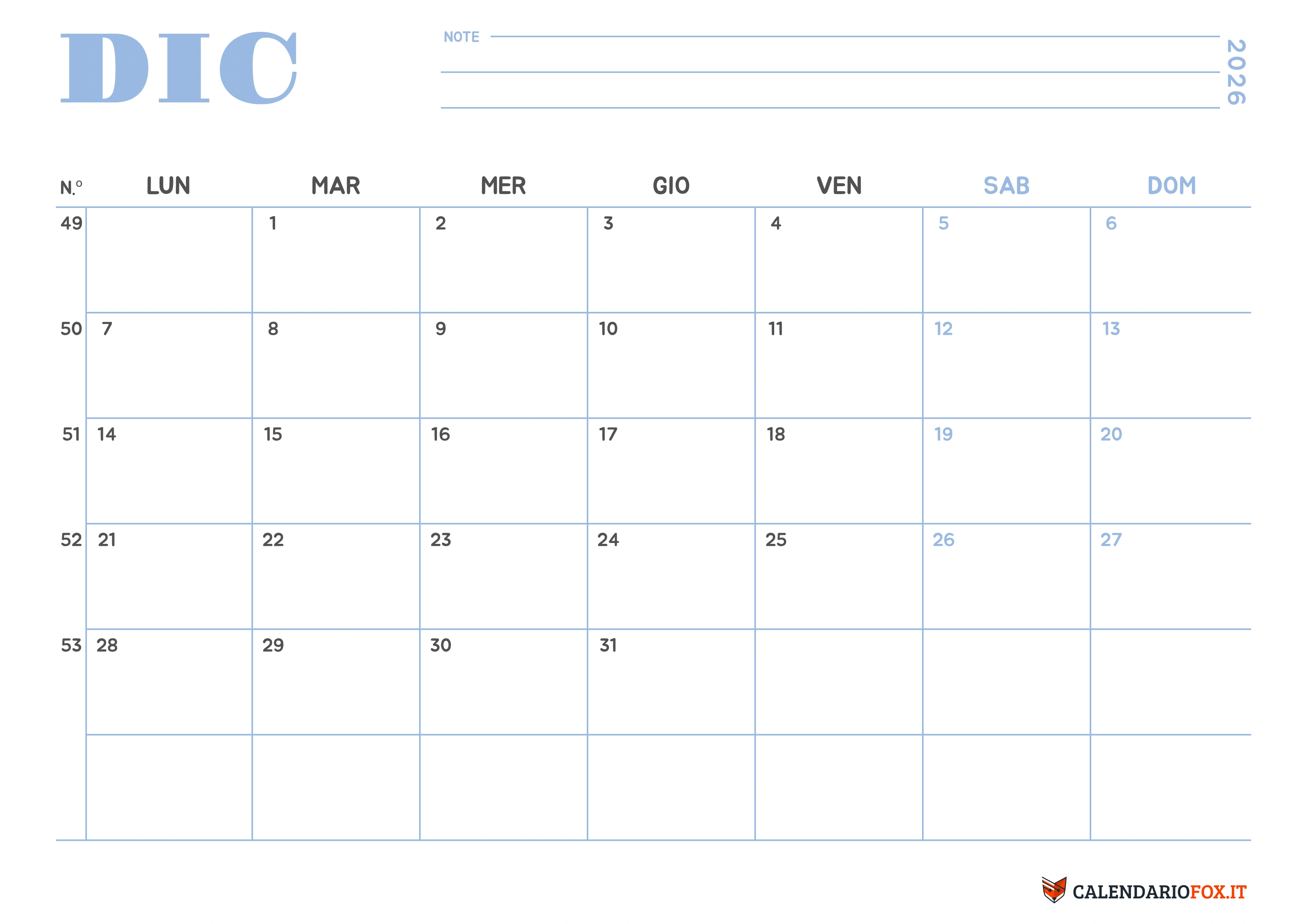 Calendario dicembre minimalista