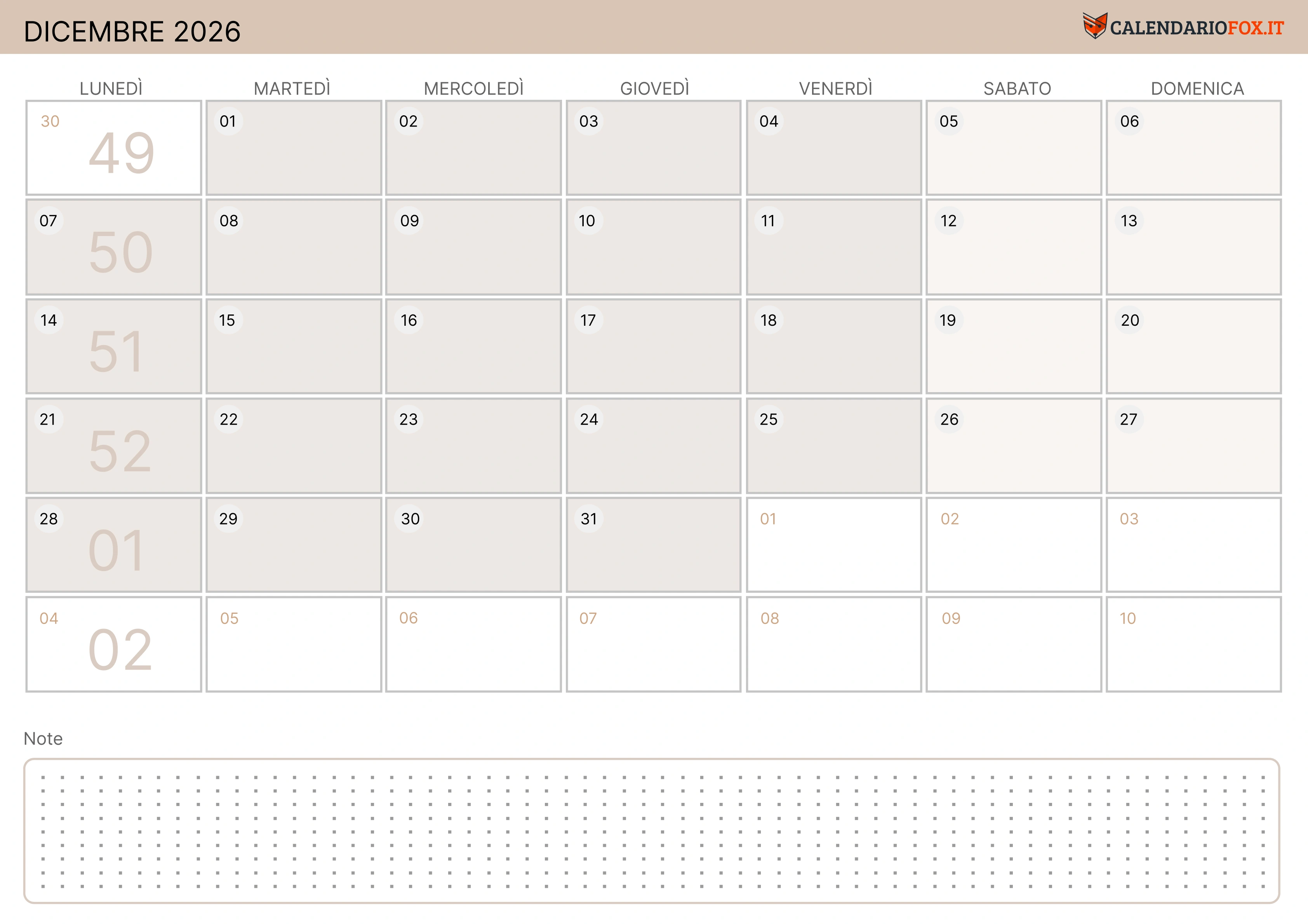 Calendario dicembre moderno