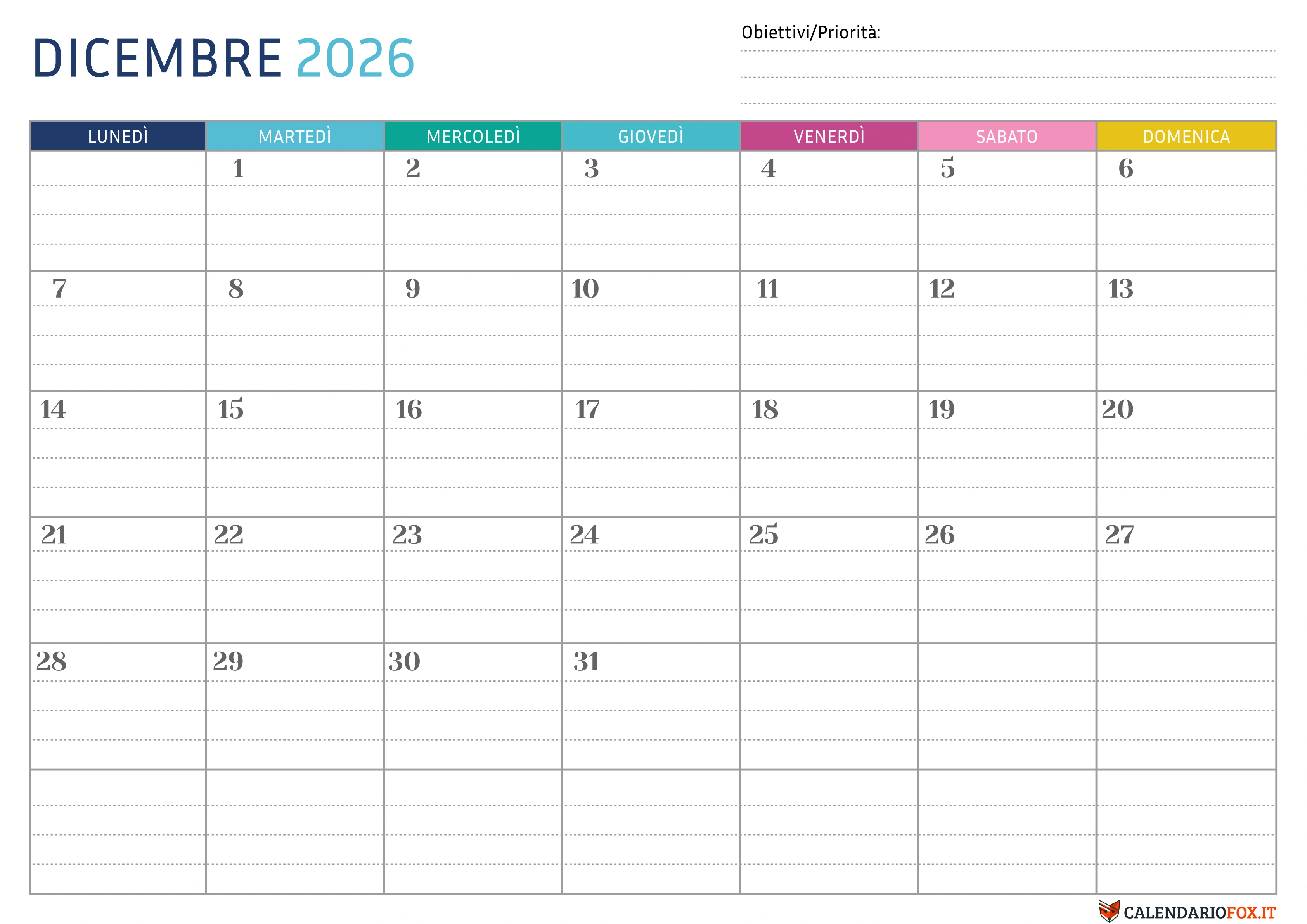 Calendario dicembre Puntinato