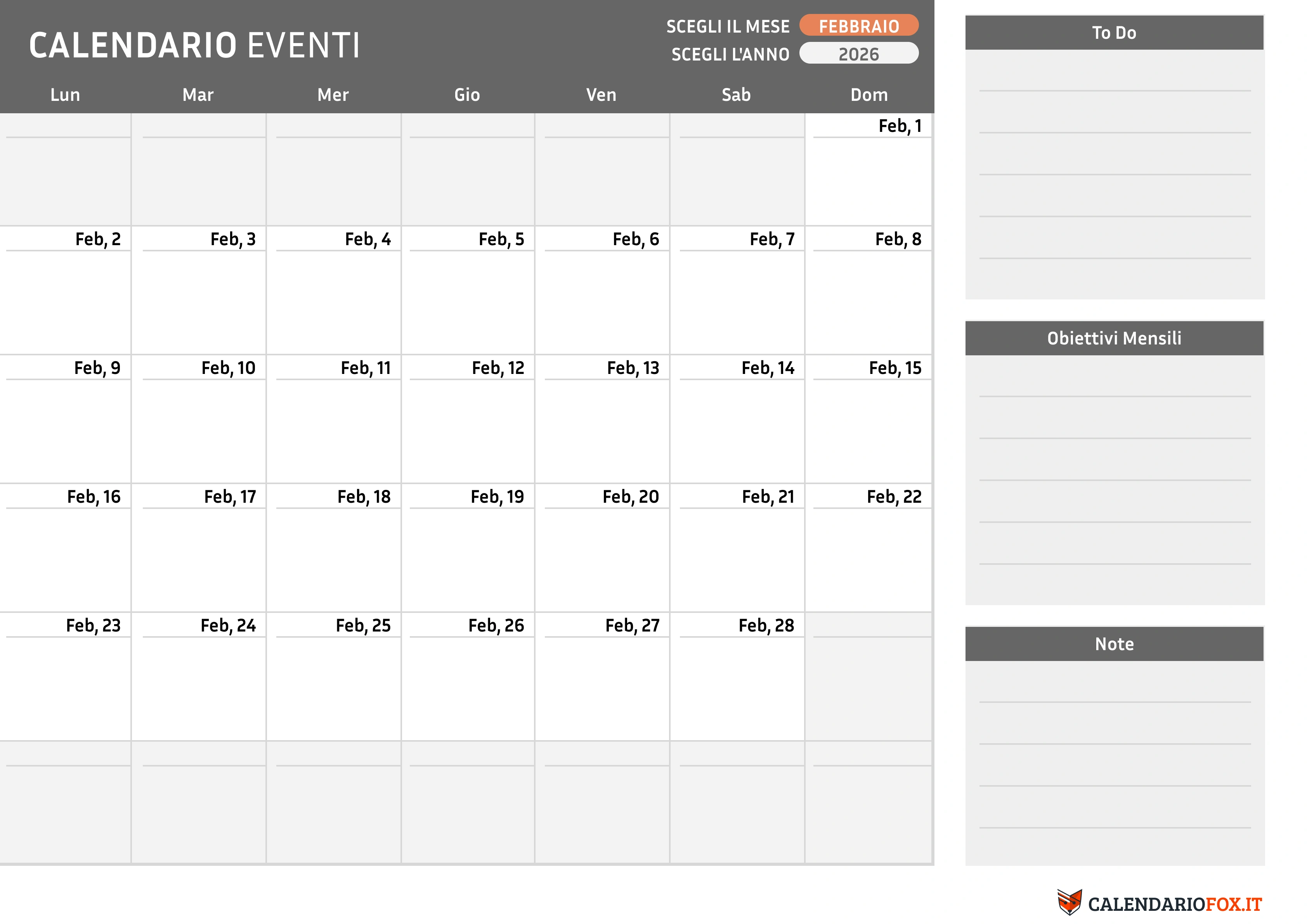 Calendario febbraio con To-Do List