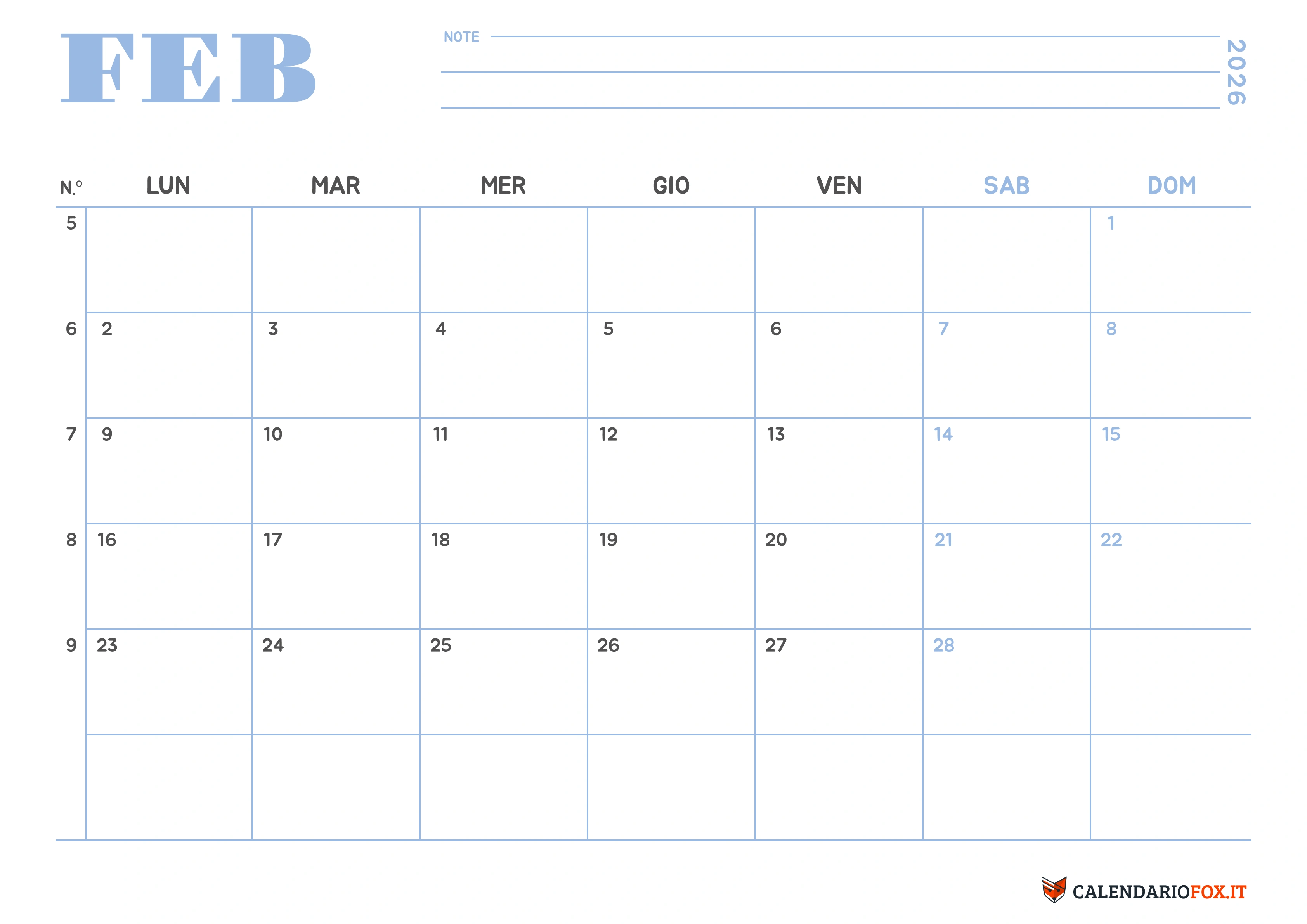 Calendario febbraio minimalista