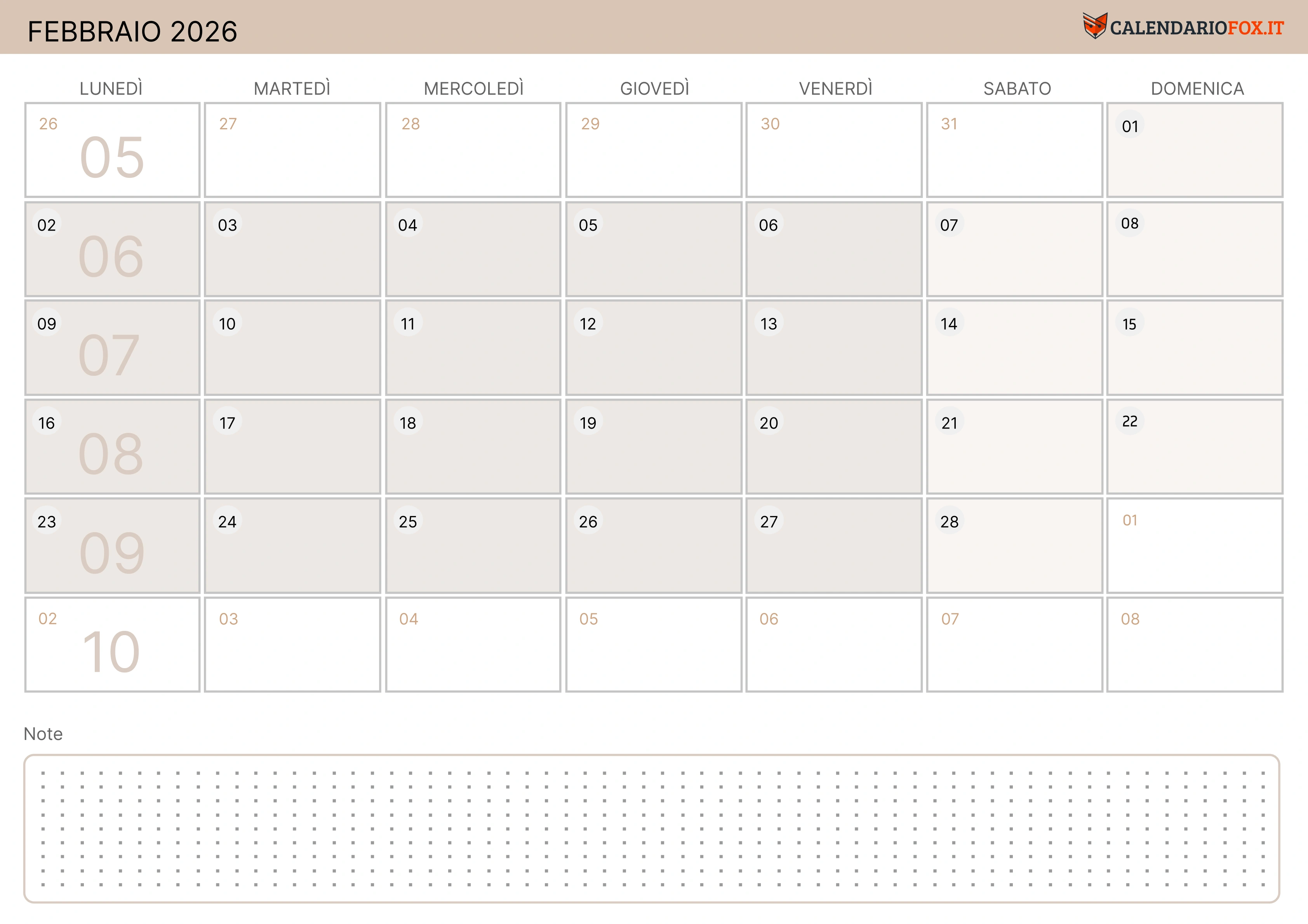 Calendario febbraio moderno