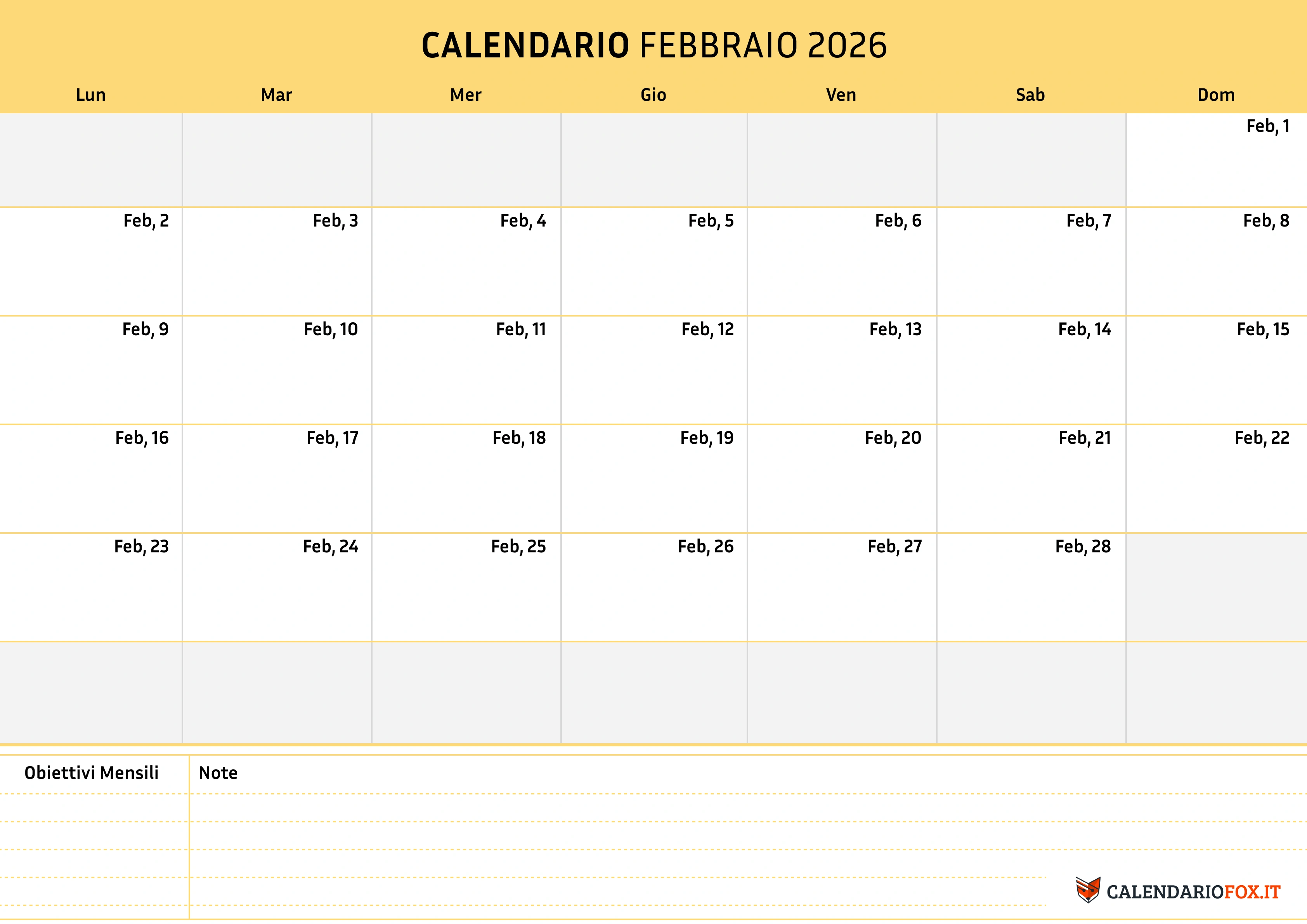 Calendario febbraio semplice