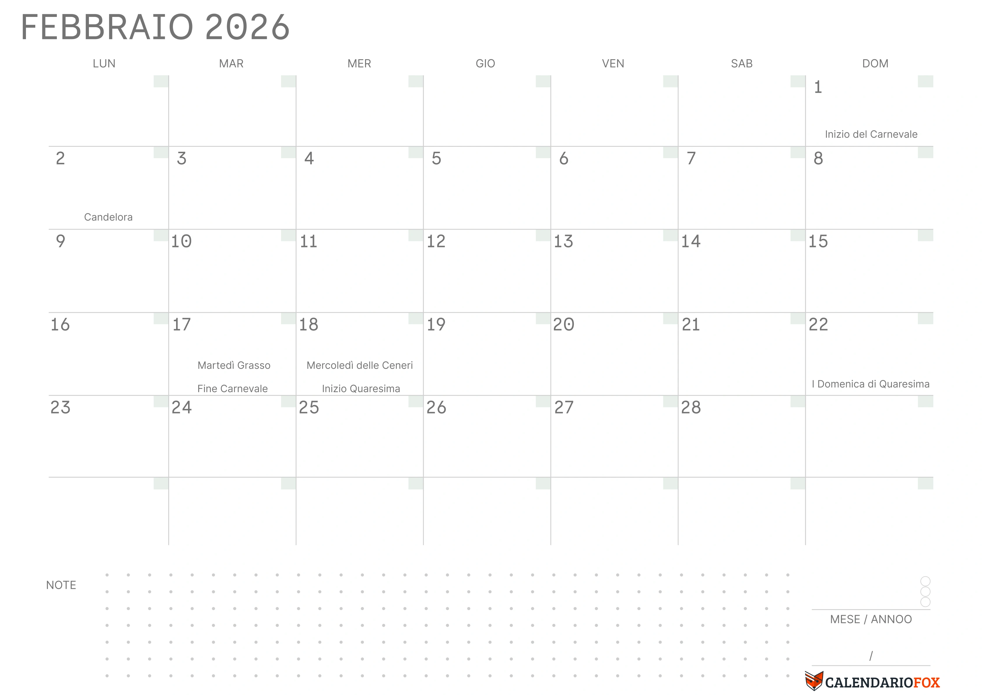 Calendario febbraio vuoto