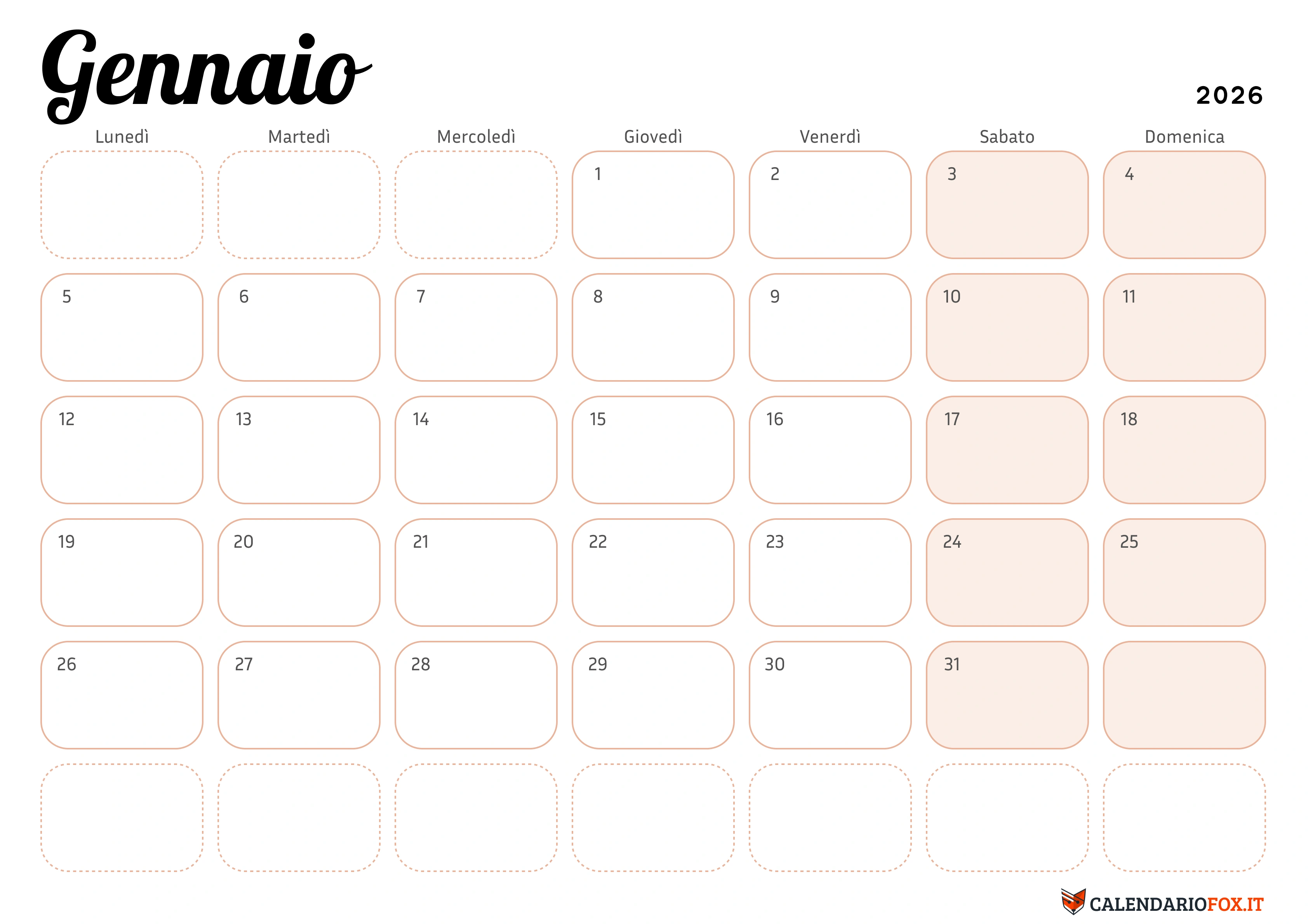 Calendario Gennaio elegante