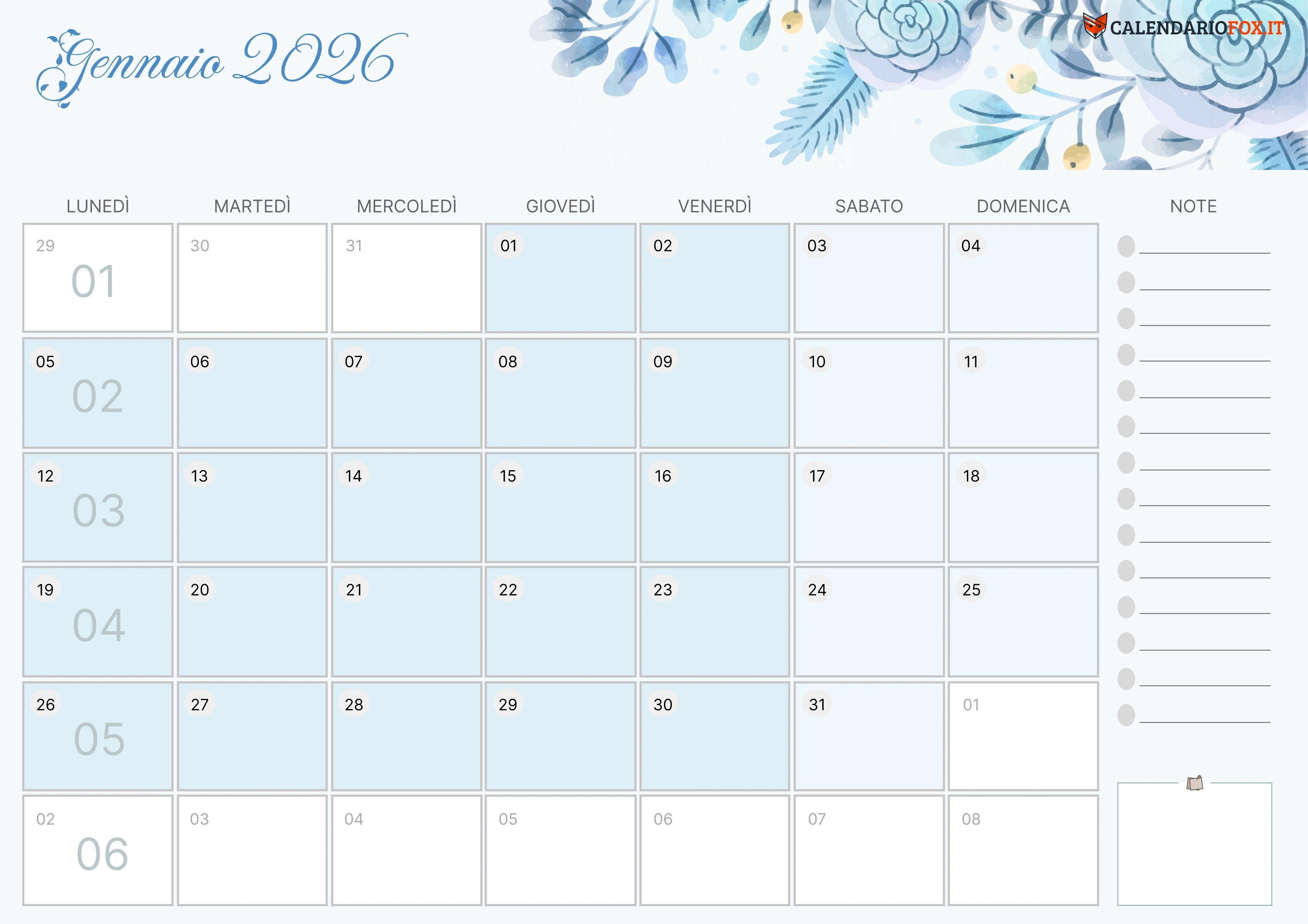 Calendario Gennaio estetico