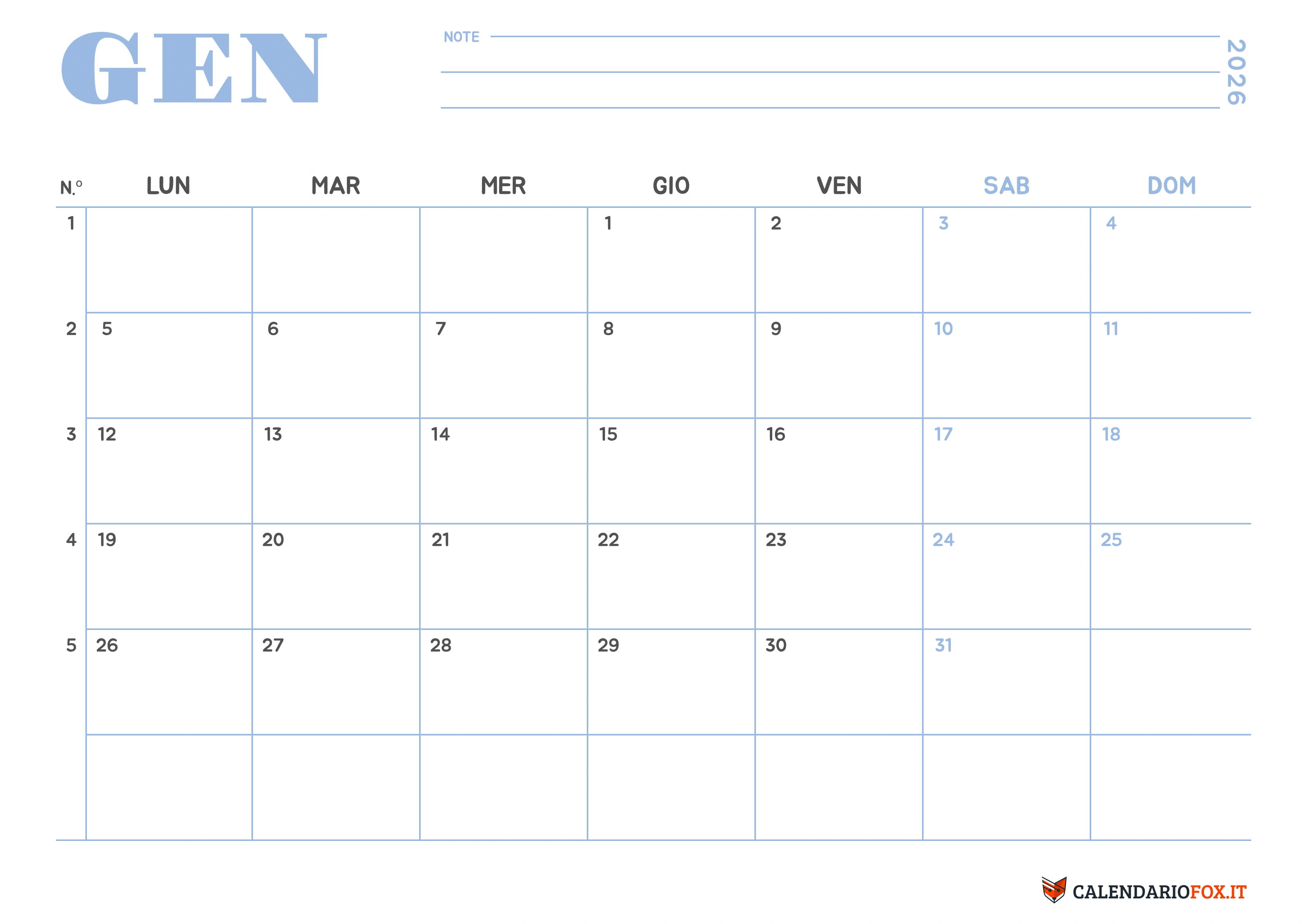 Calendario Gennaio minimalista