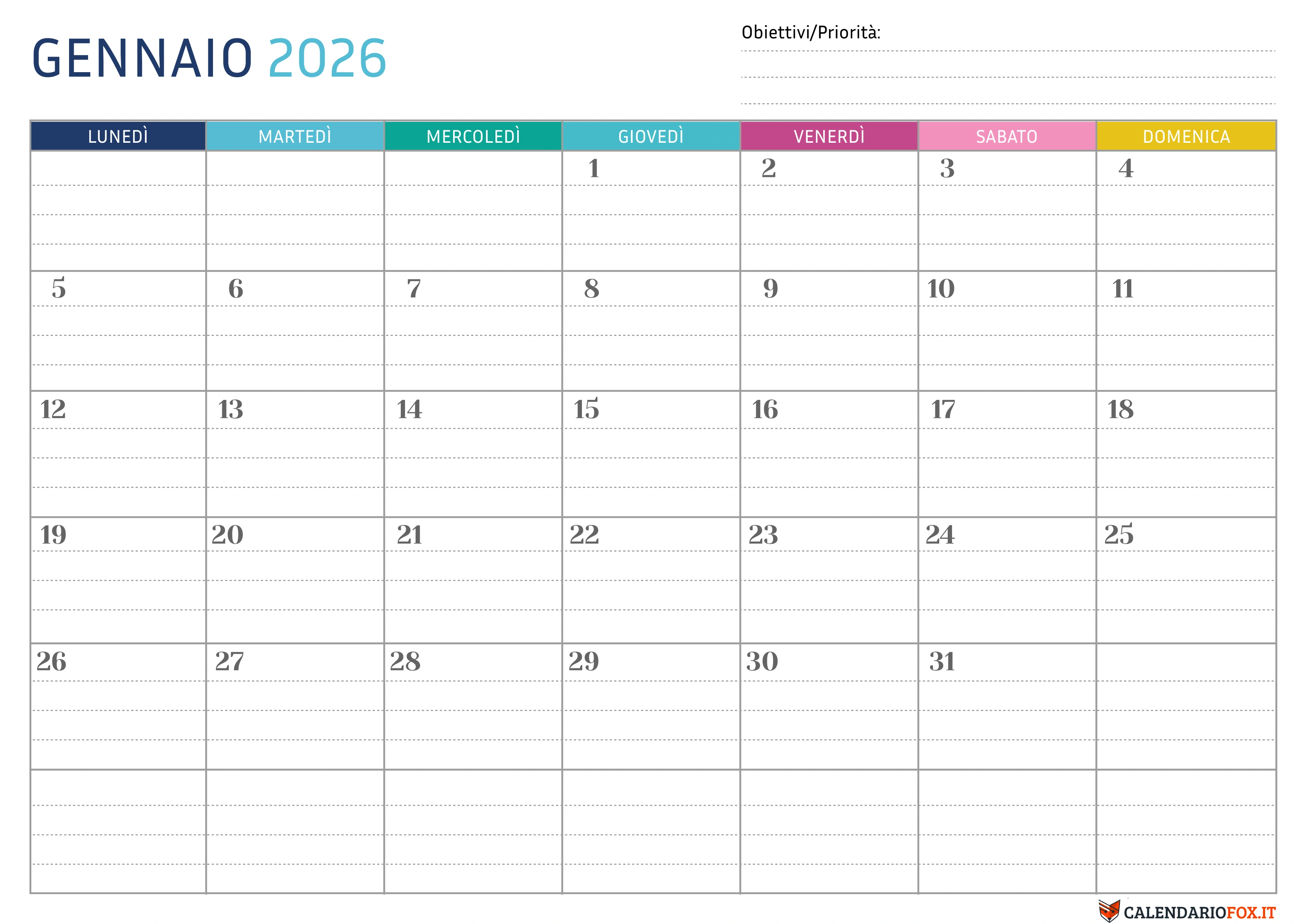 Calendario Gennaio Puntinato