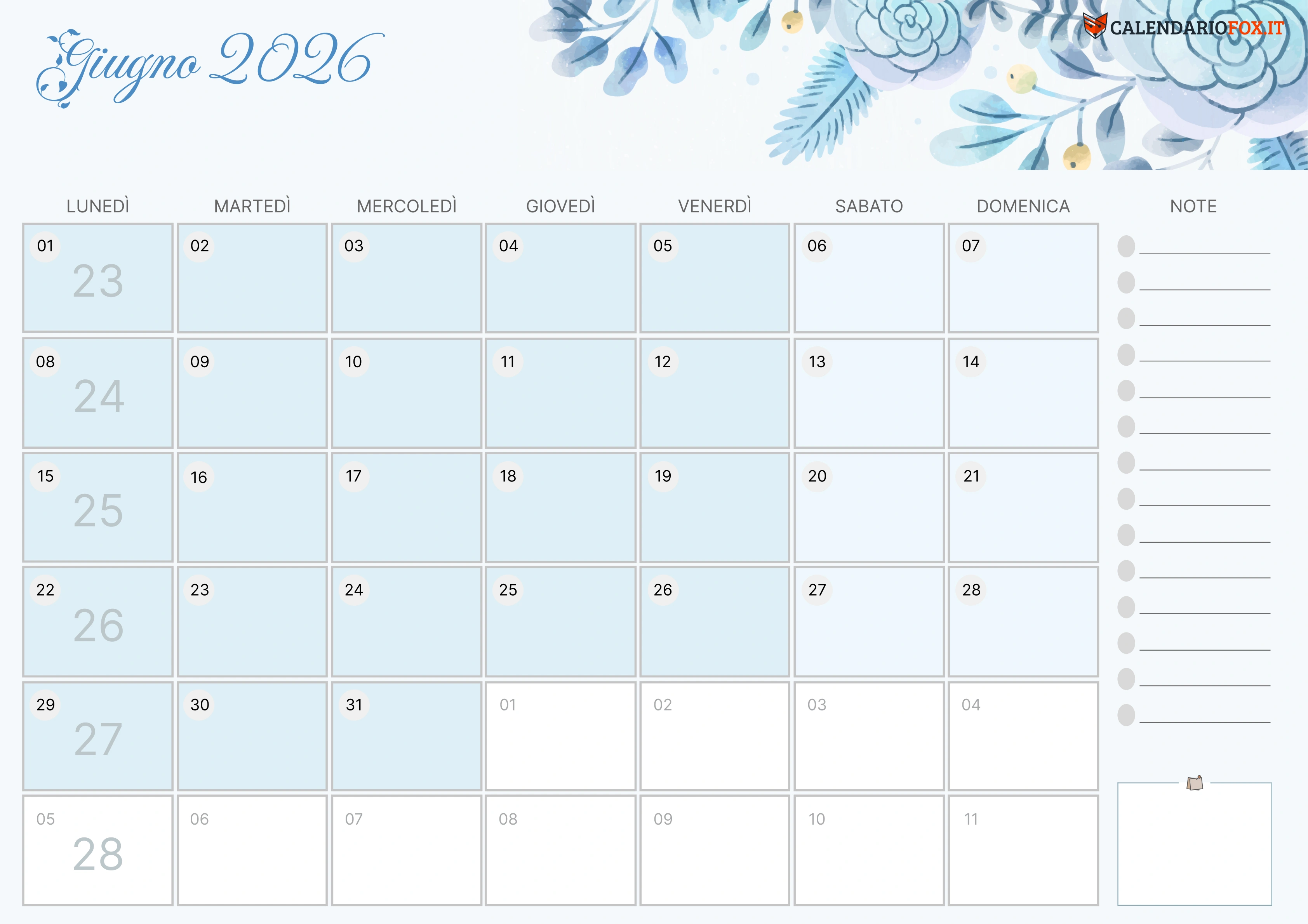 Calendario Giugno 2026