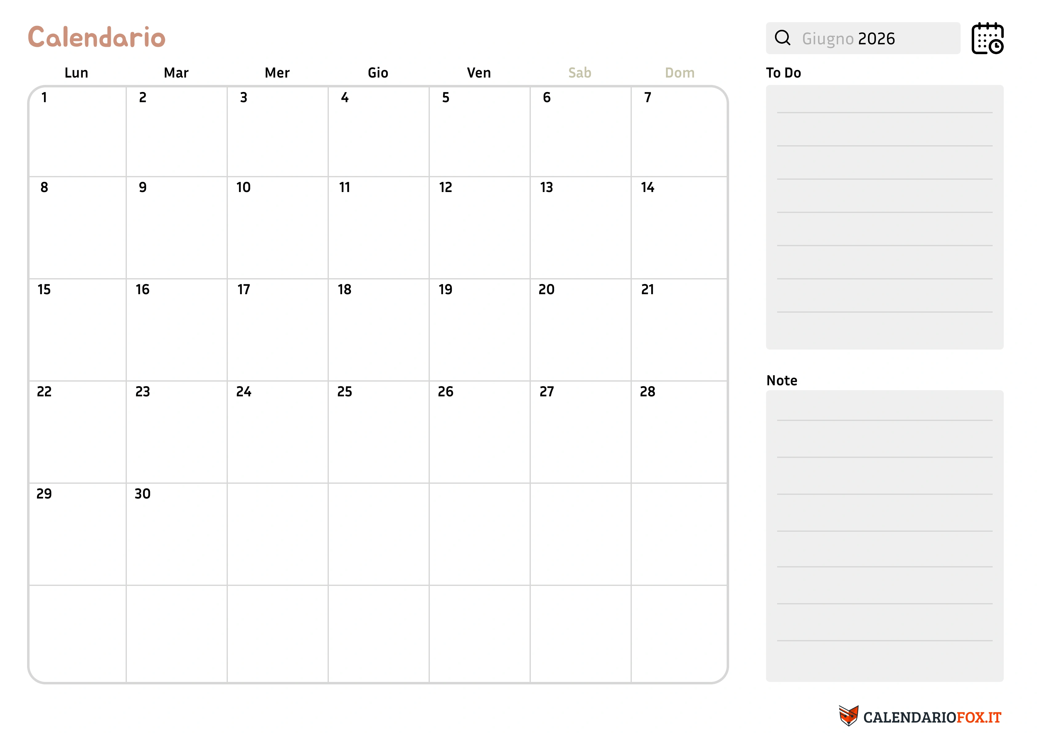 Calendario giugno con note