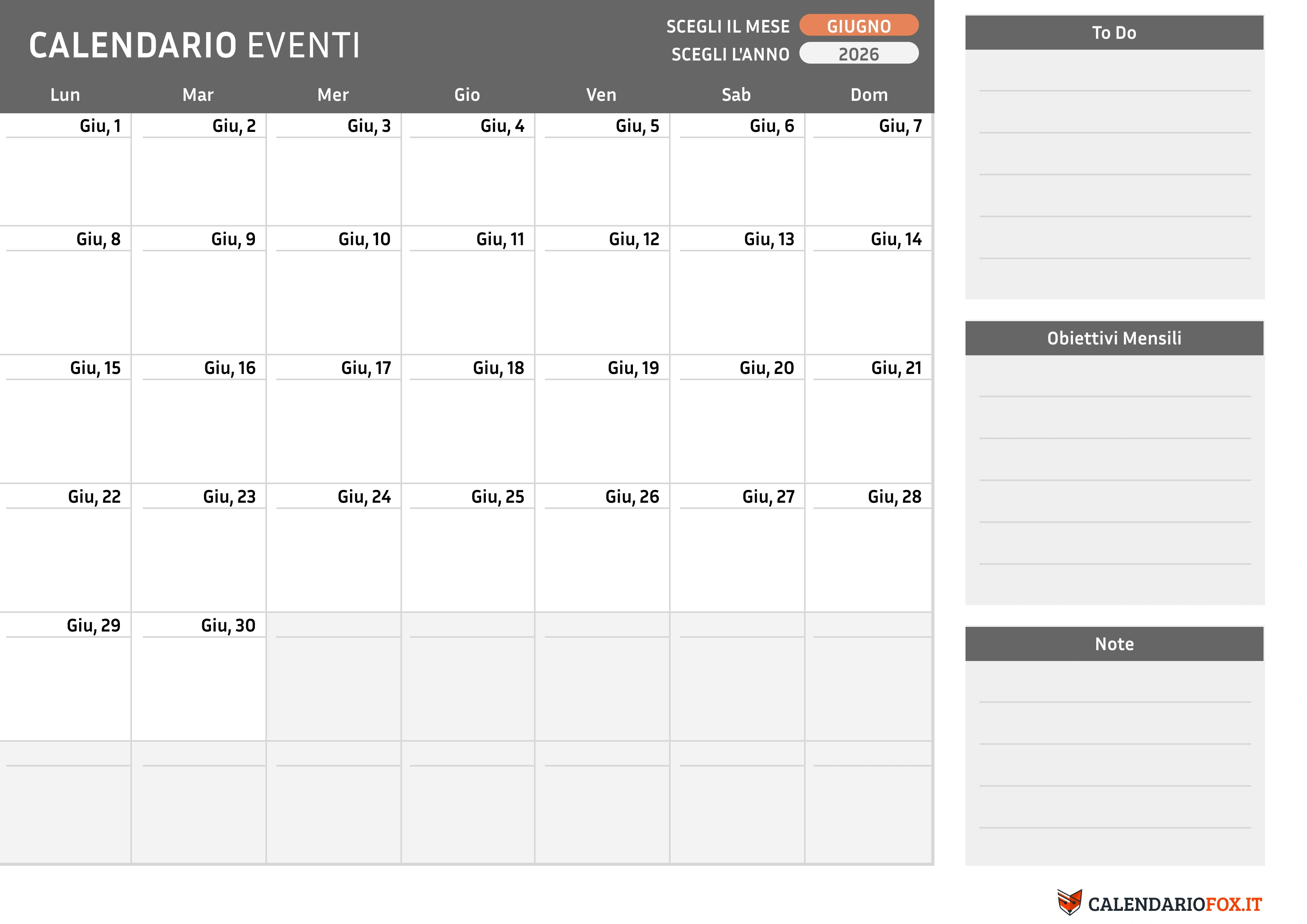 Calendario giugno con To-Do List