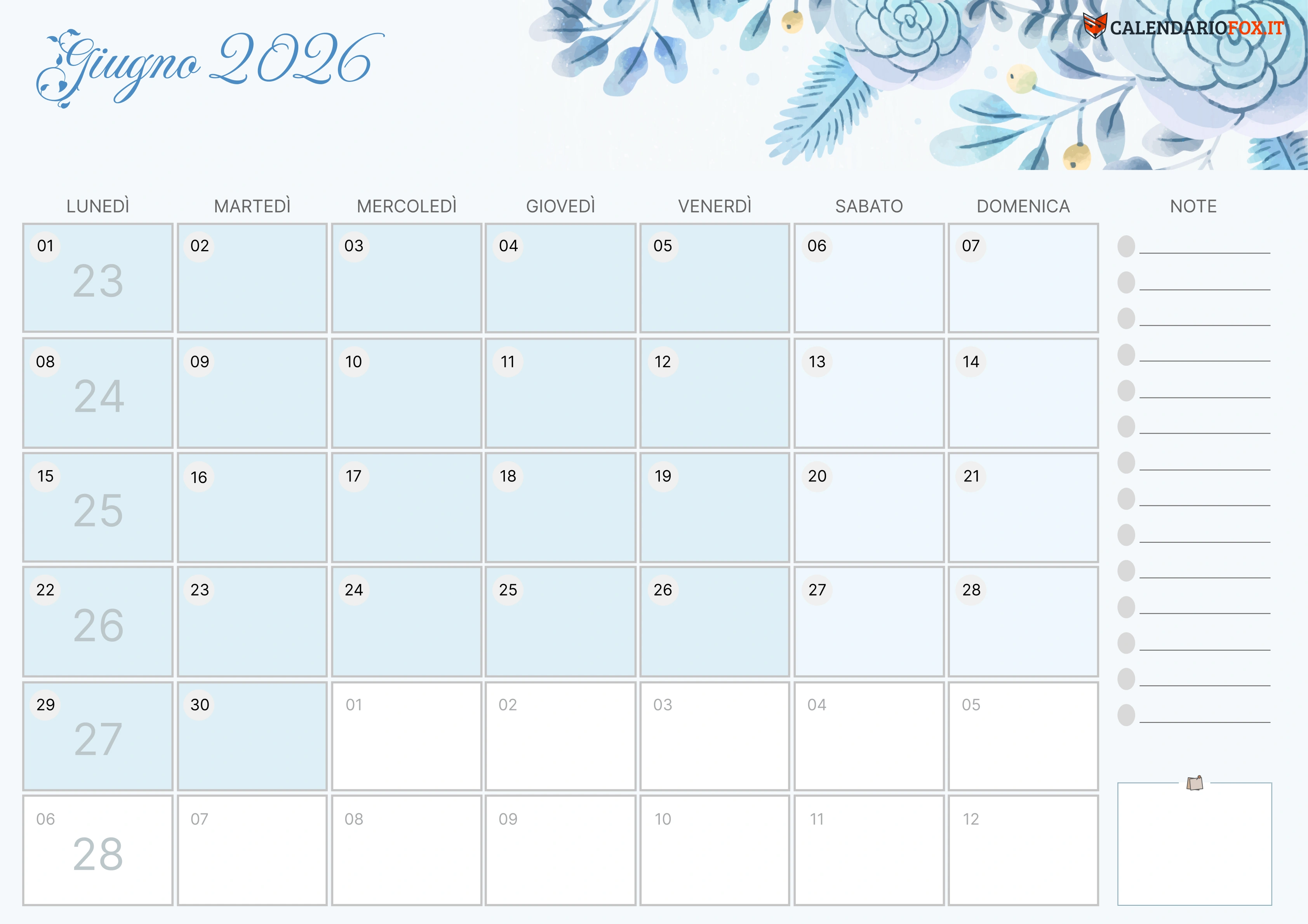 Calendario giugno estetico