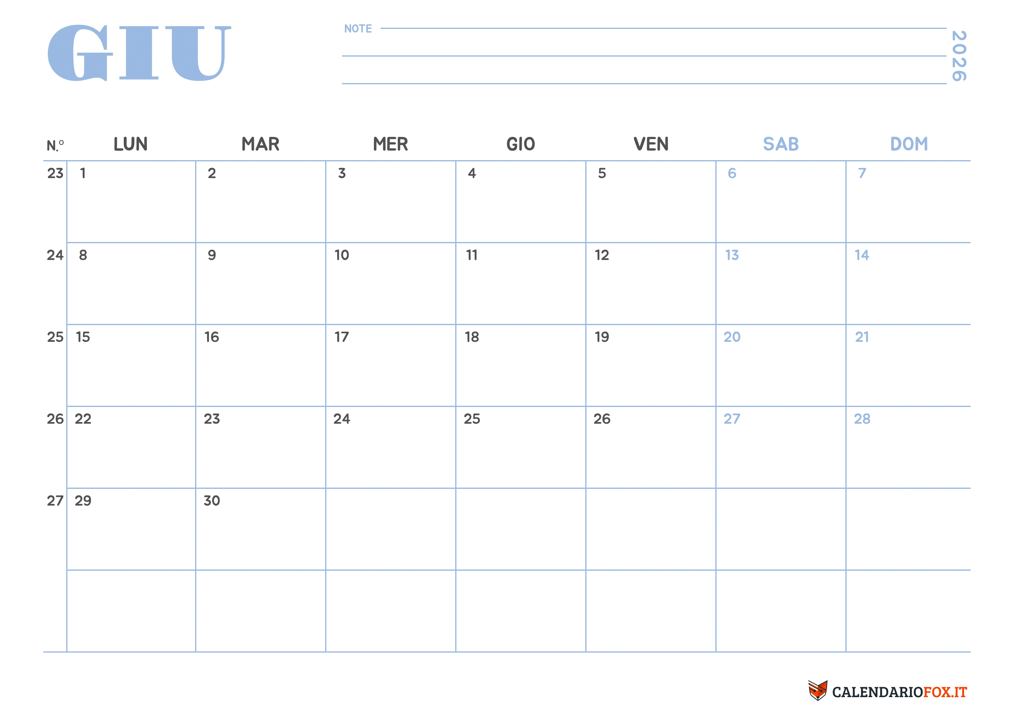 Calendario giugno minimalista