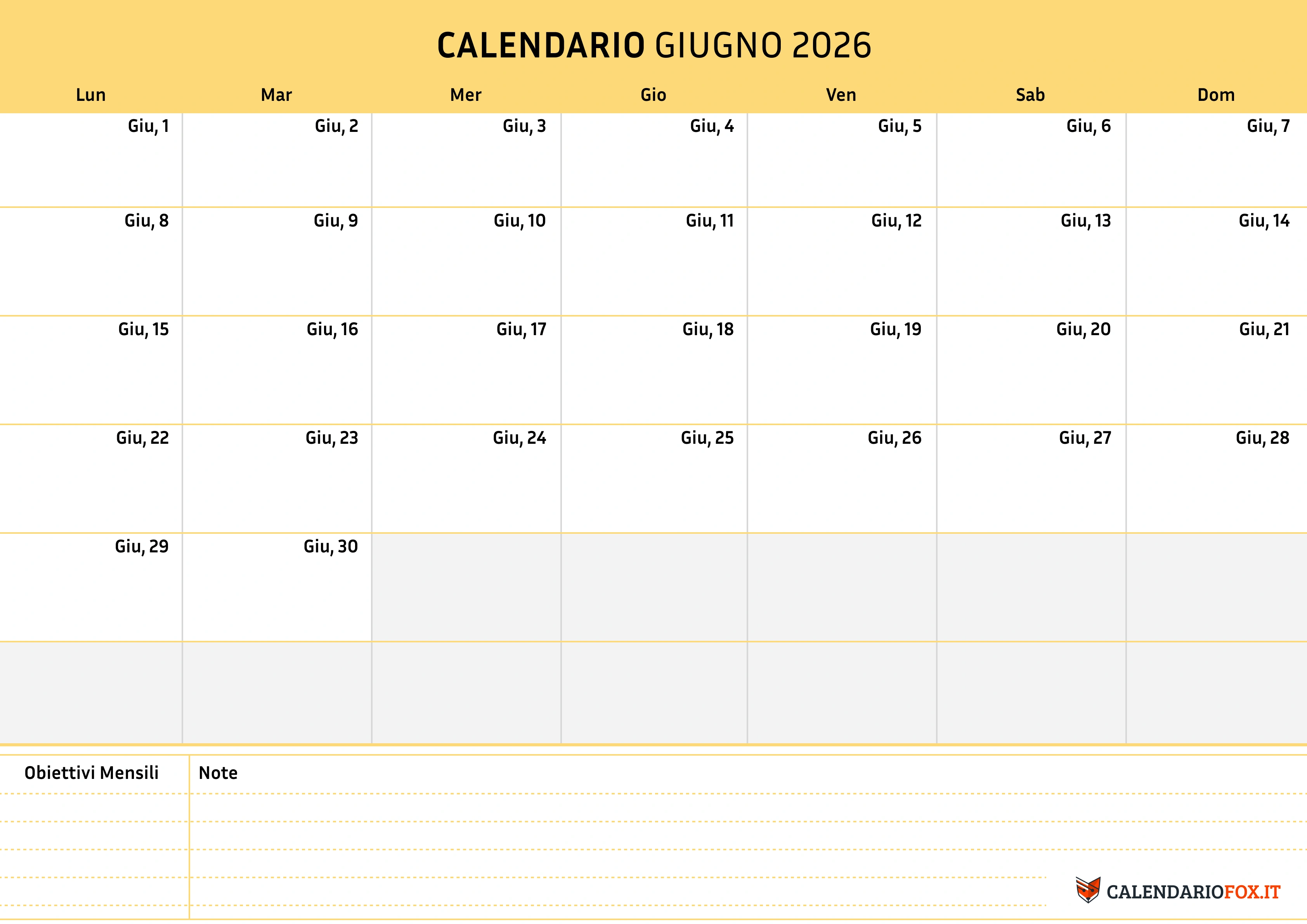 Calendario giugno semplice