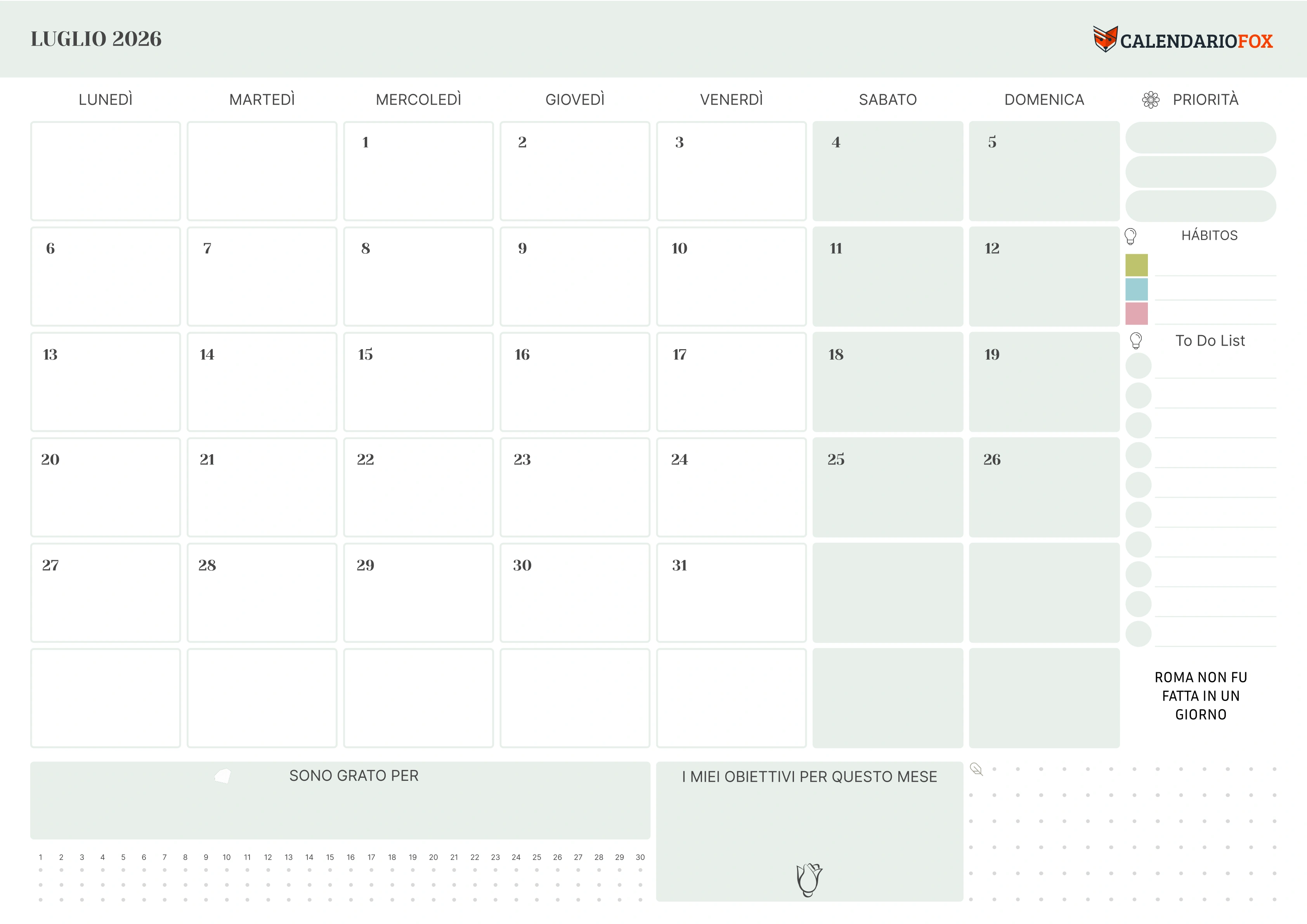 Calendario luglio con priorità