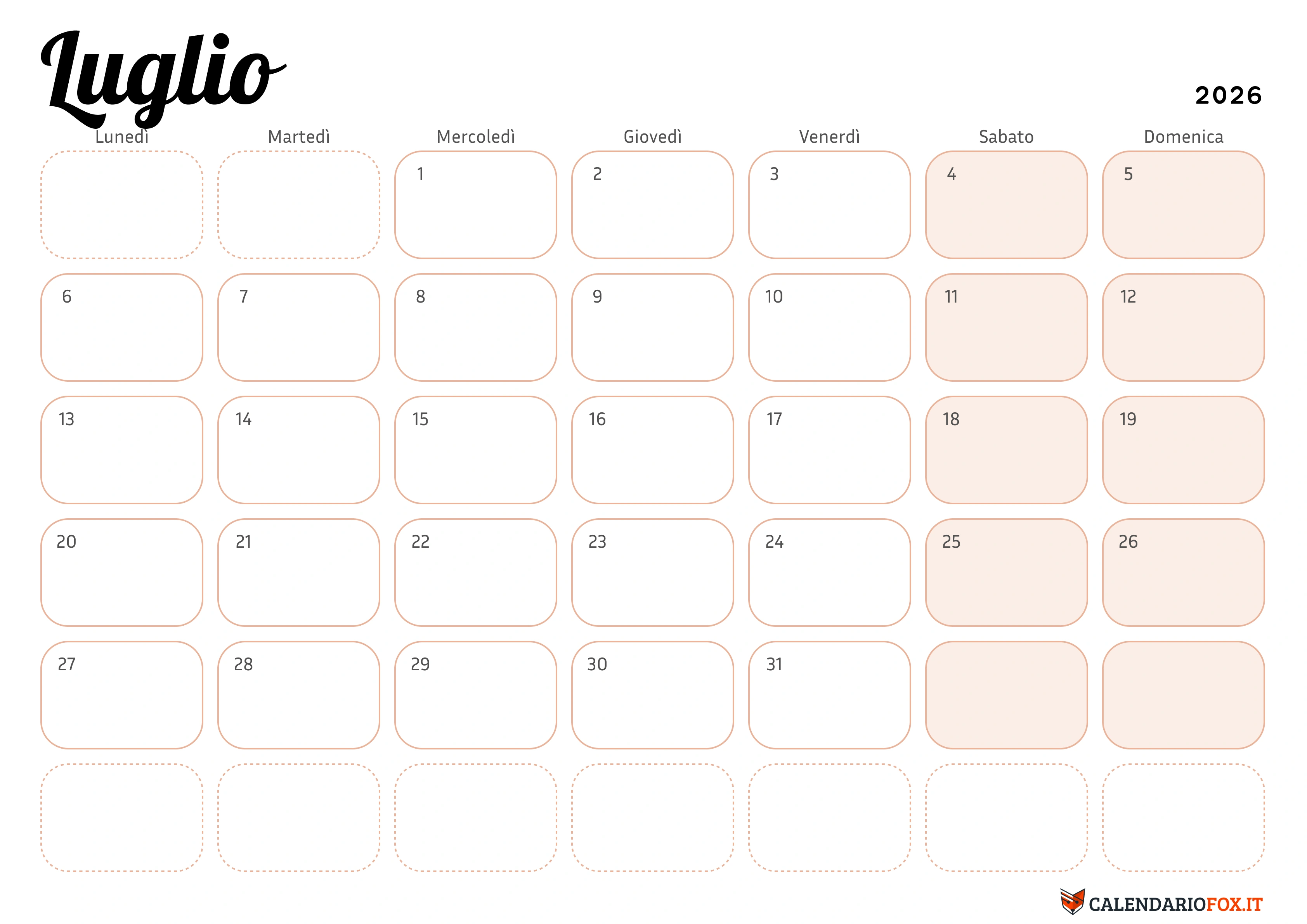 Calendario luglio elegante