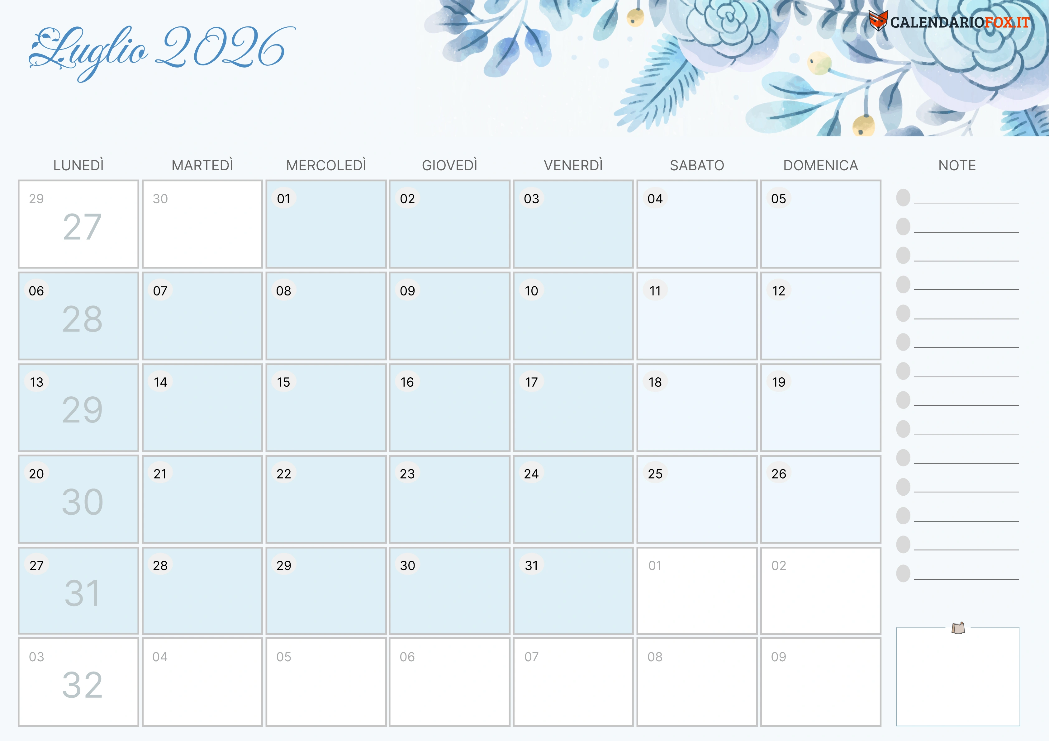 Calendario luglio estetico