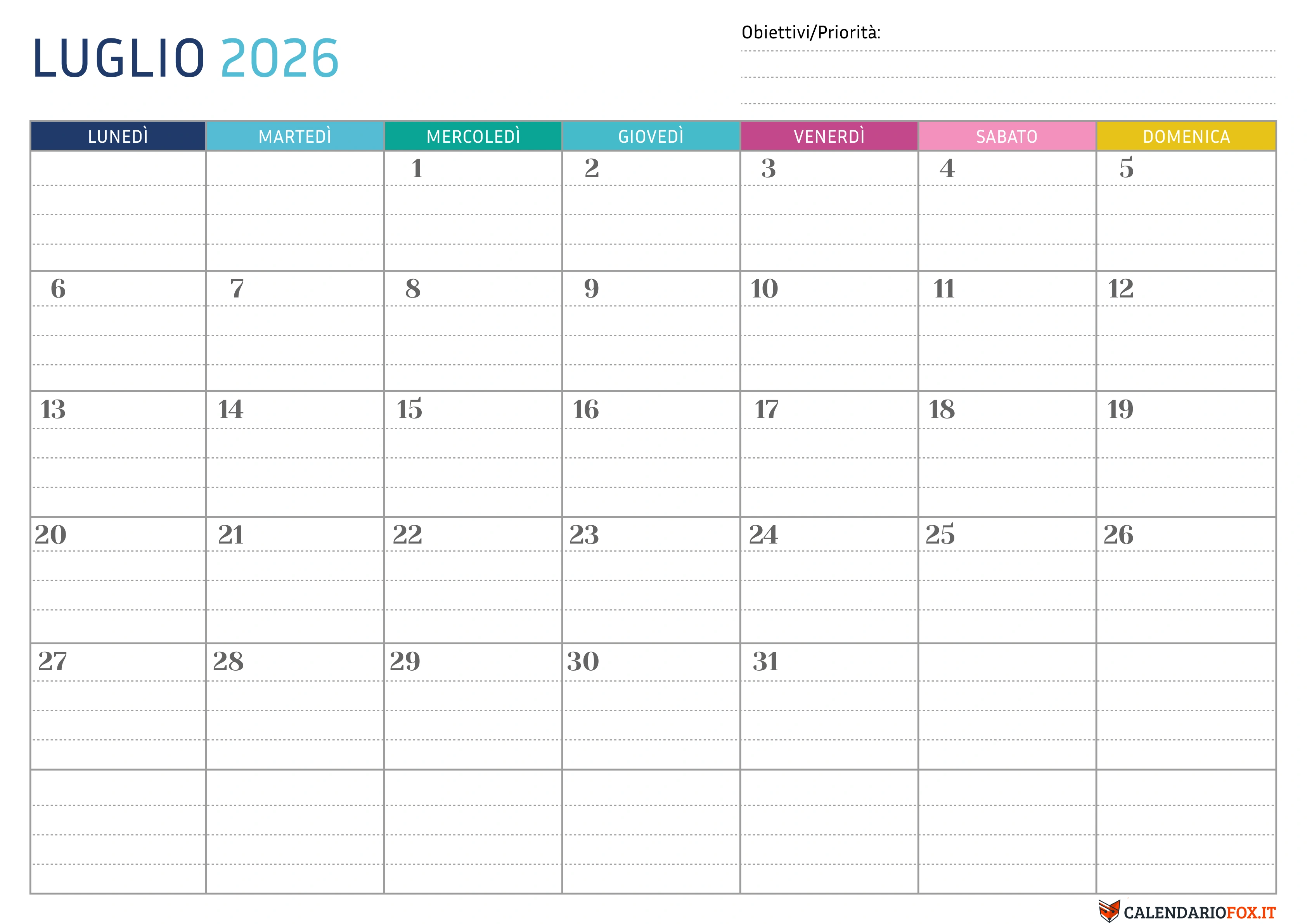 Calendario luglio Puntinato