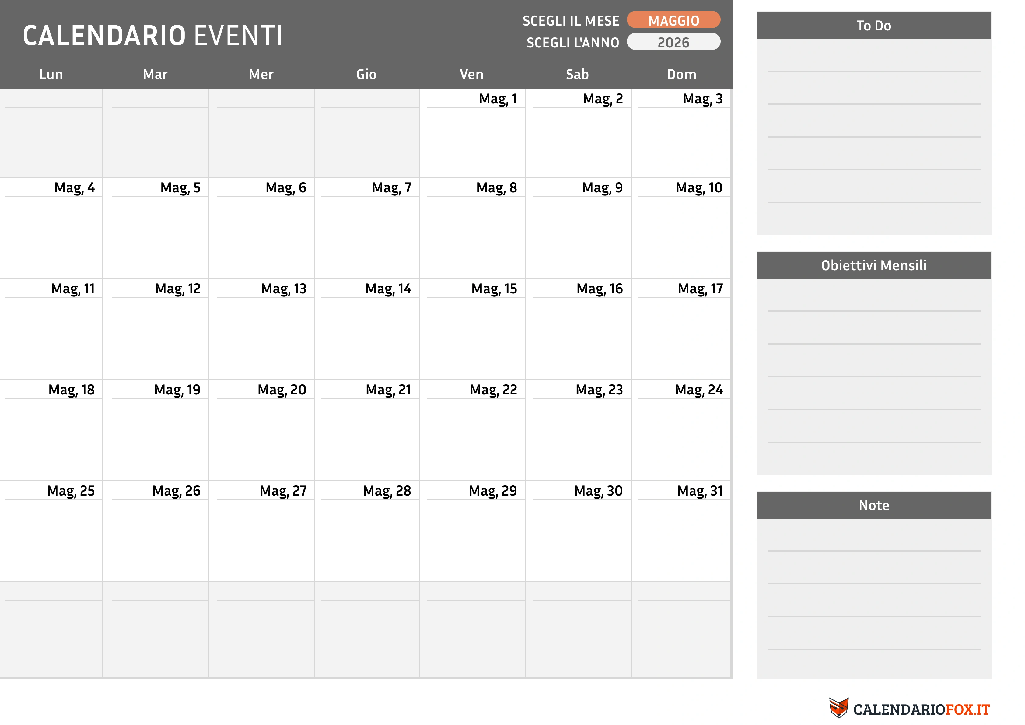 Calendario maggio con To-Do List