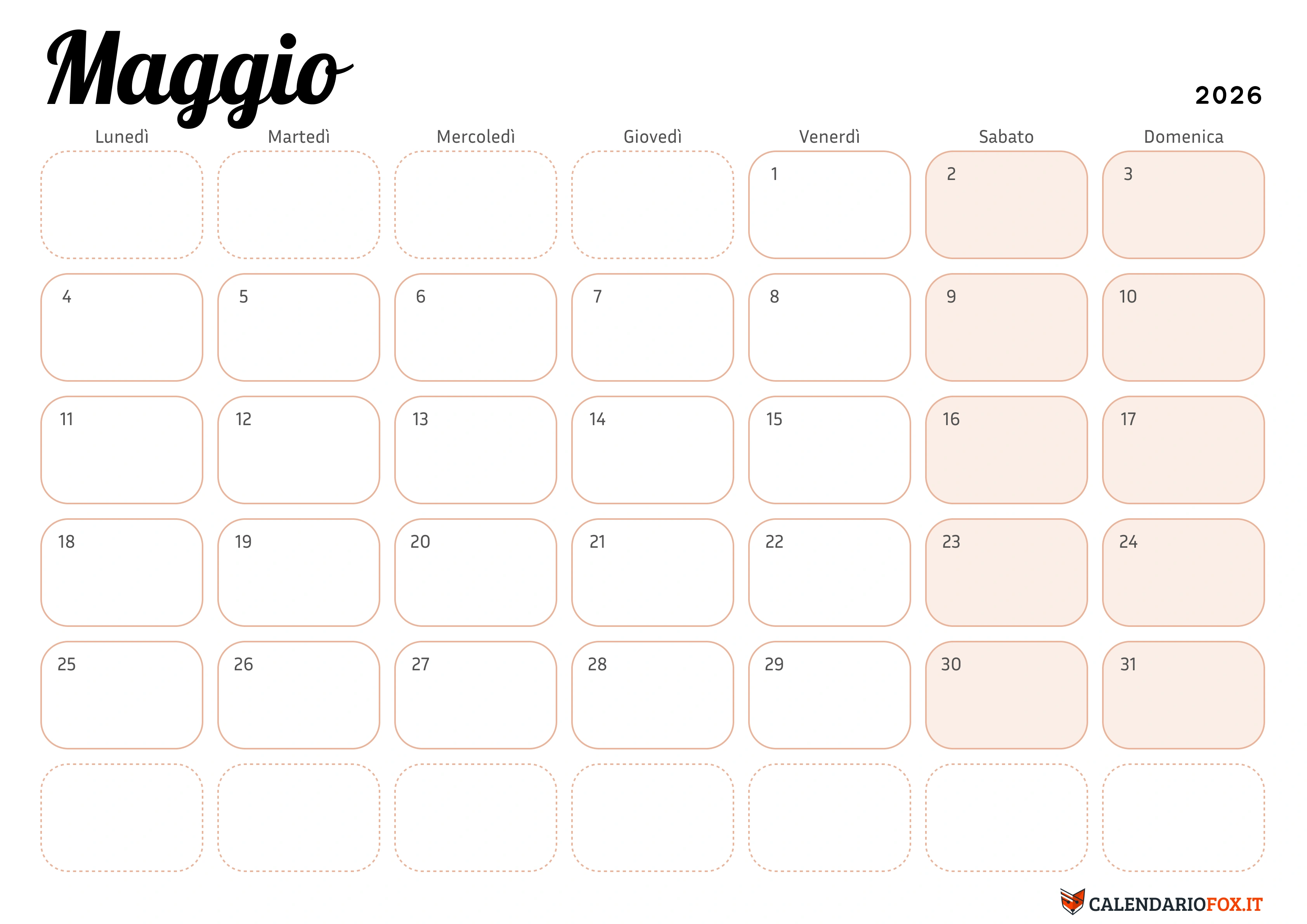 Calendario maggio elegante