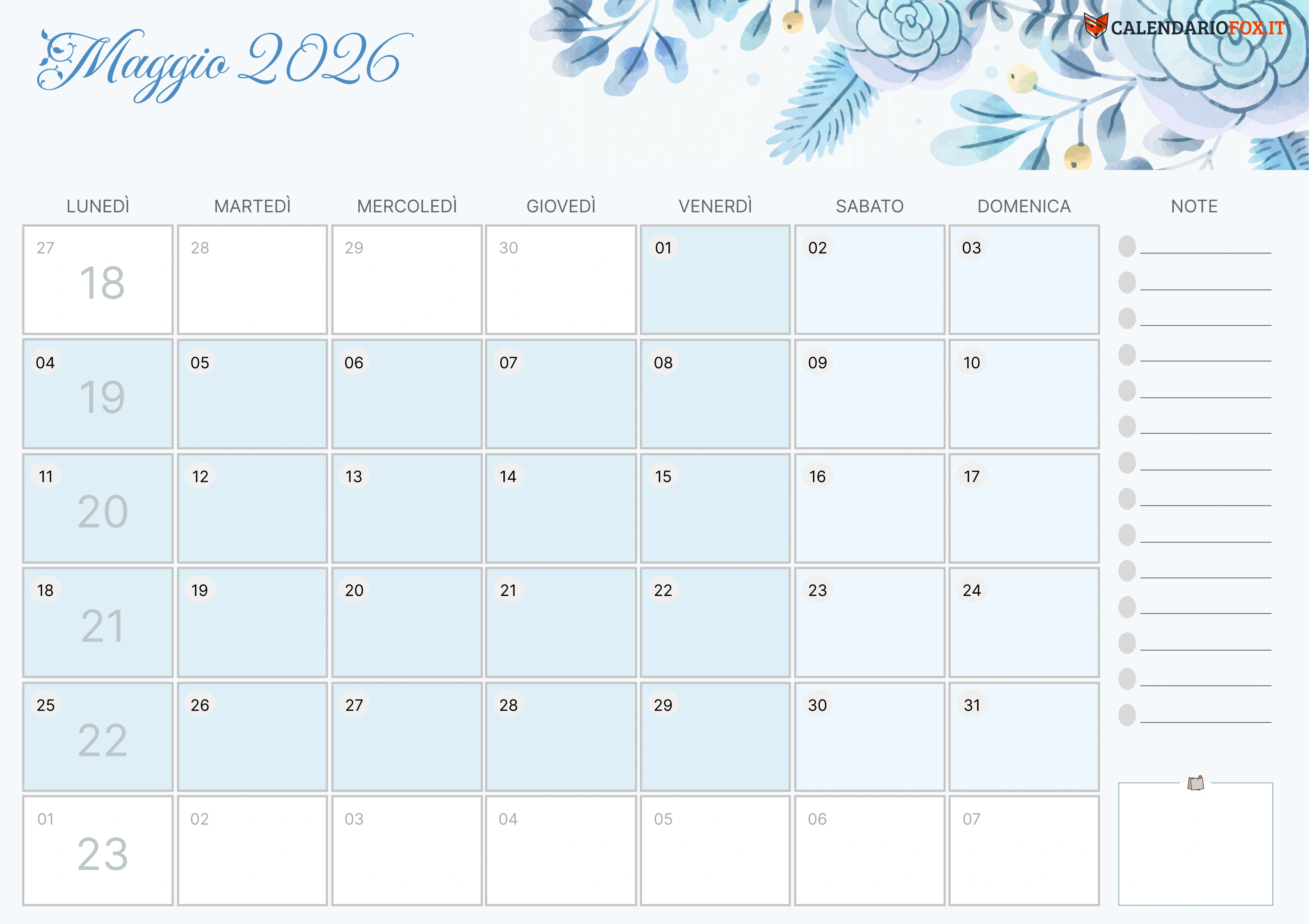 Calendario maggio estetico