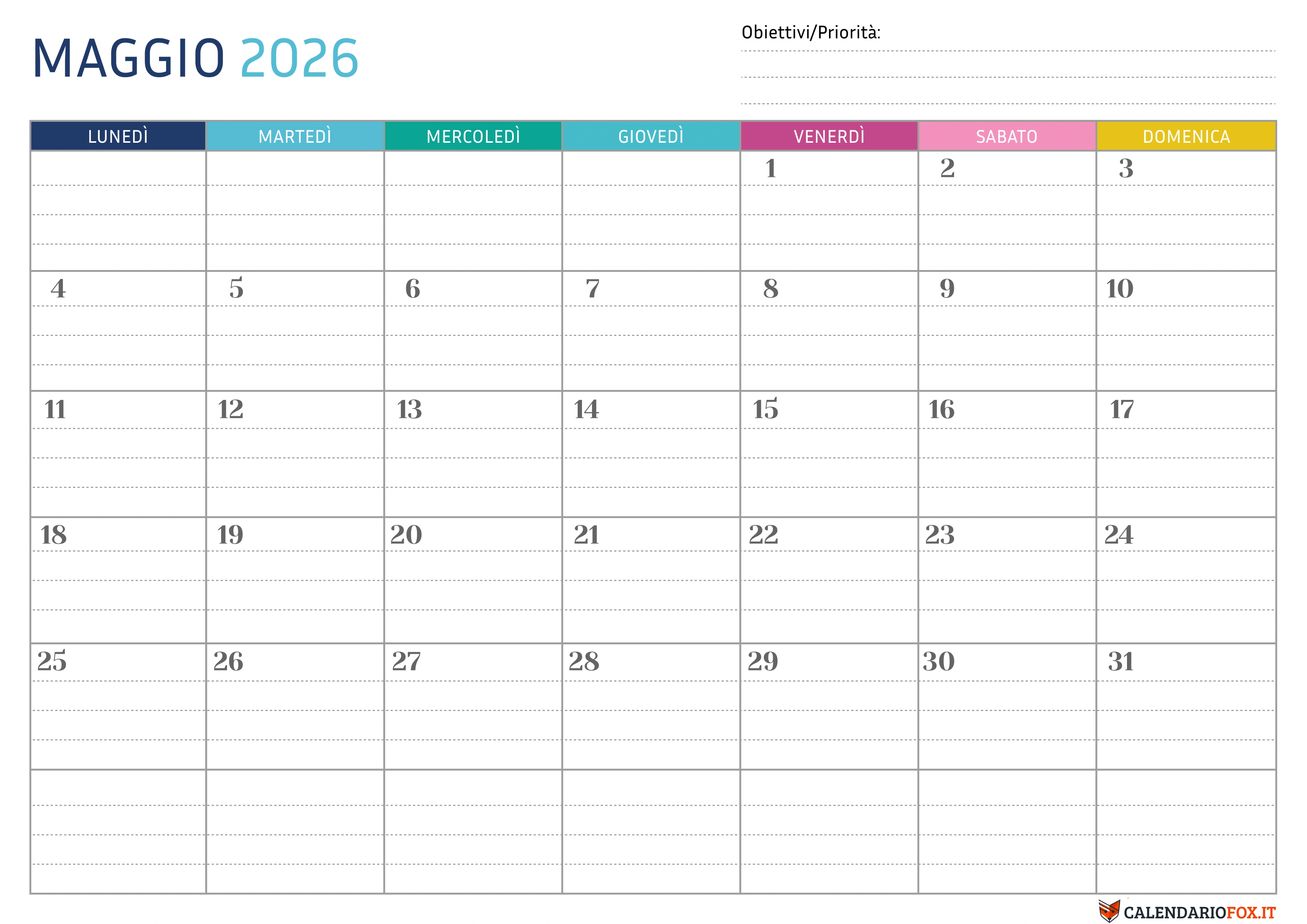 Calendario maggio Puntinato