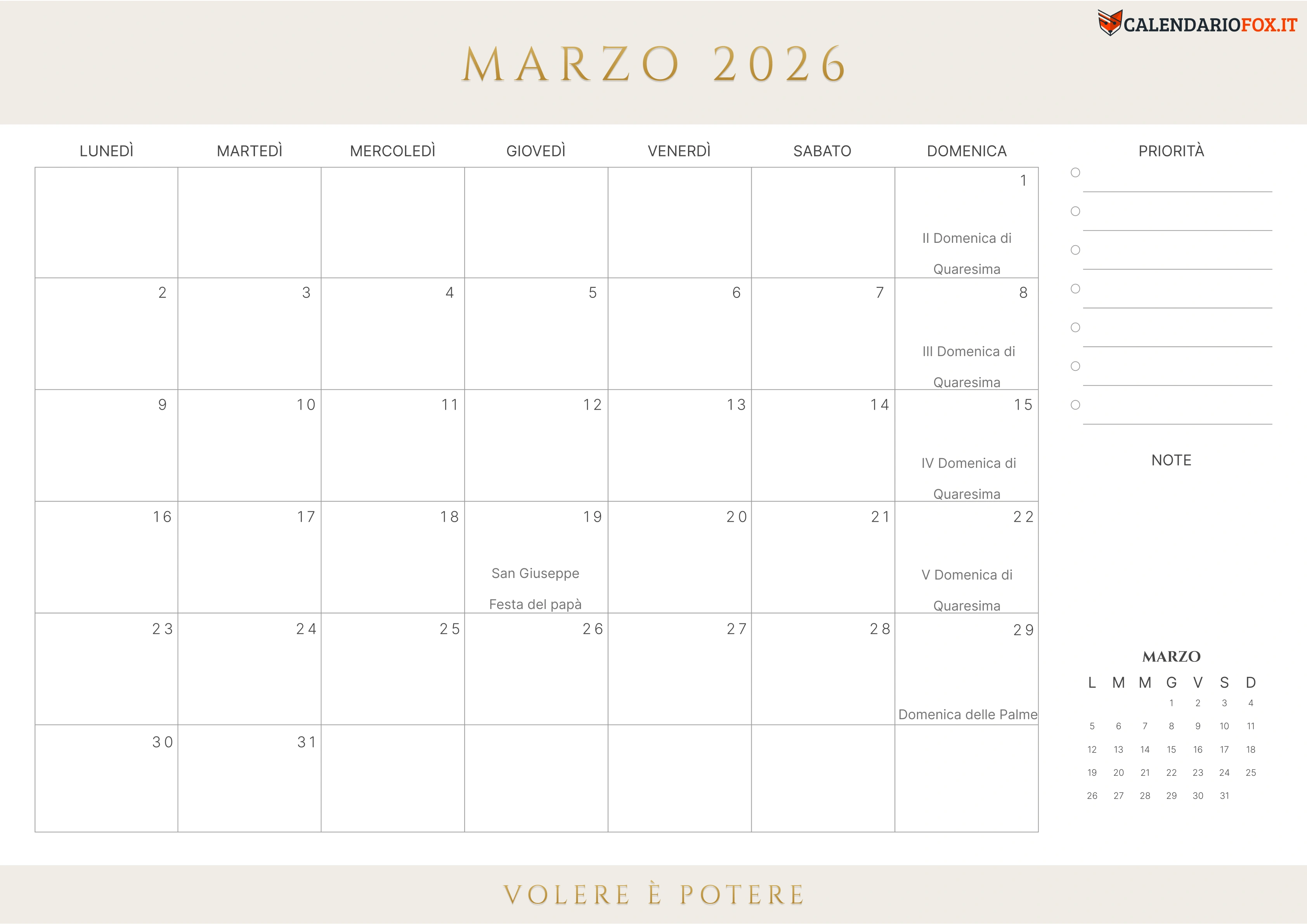 Calendario Marzo 2026