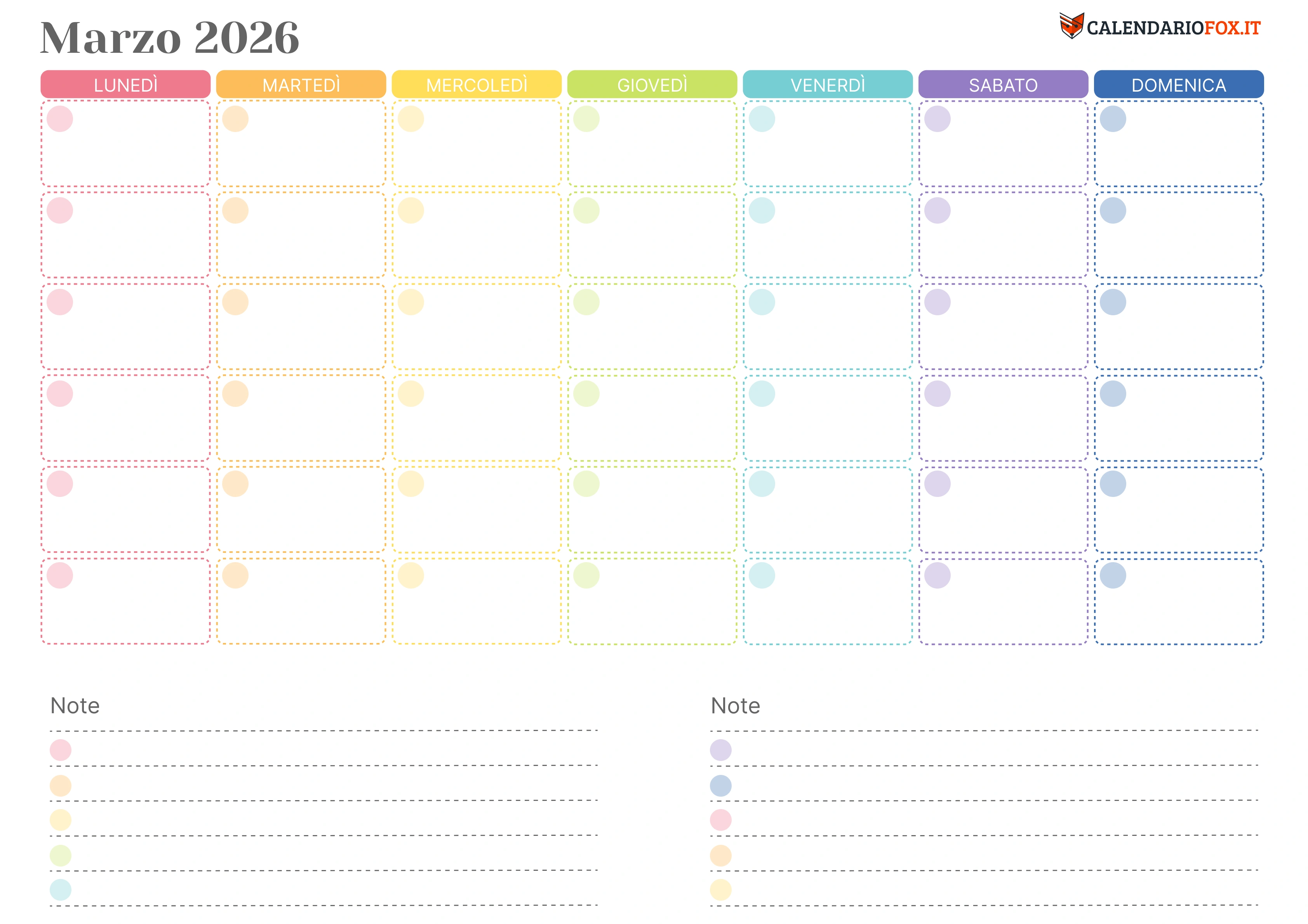 Calendario marzo colorato