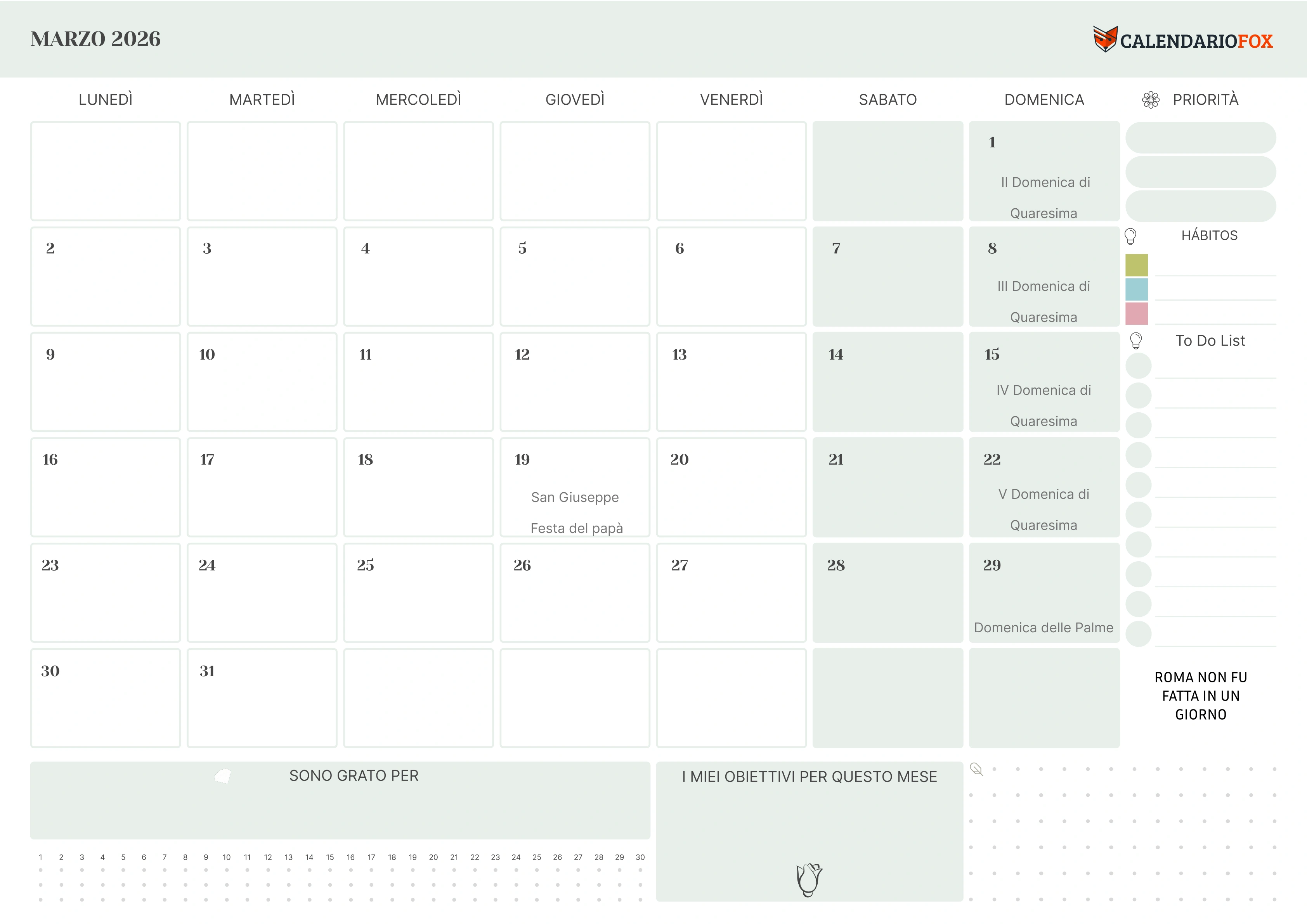 Calendario marzo con priorità