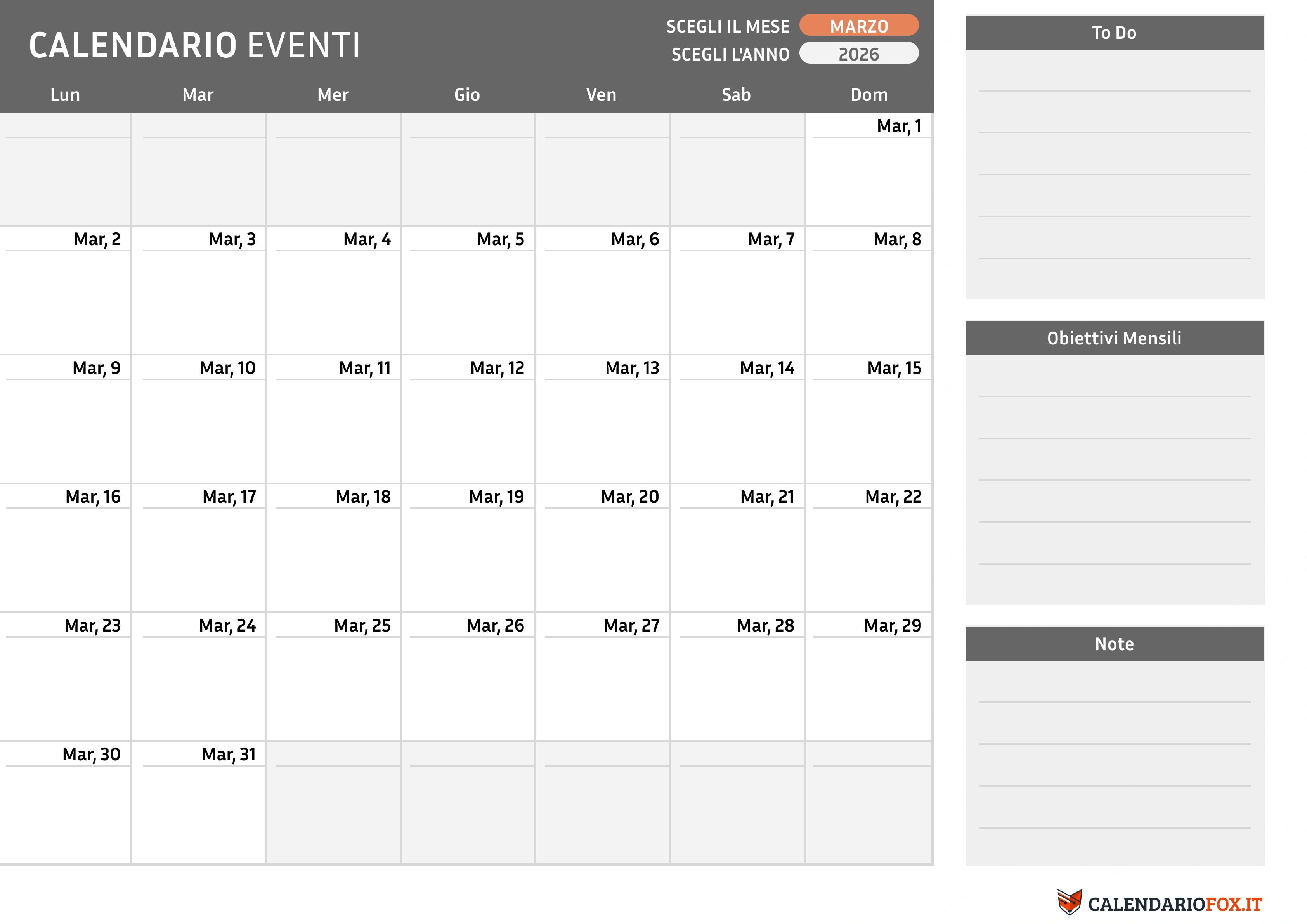 Calendario marzo con To-Do List