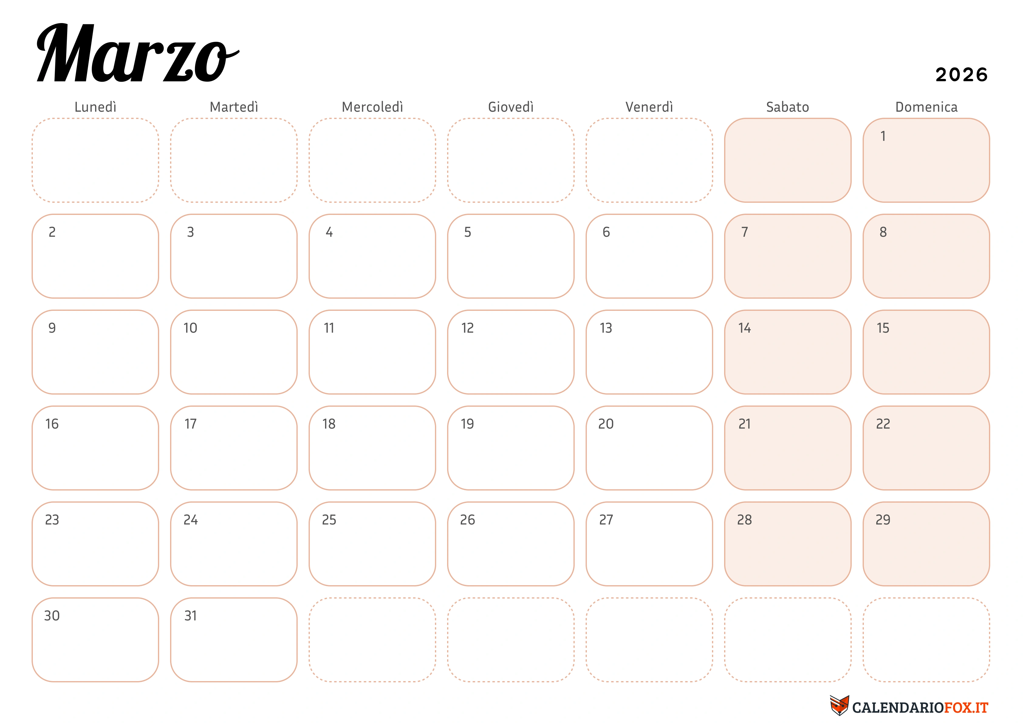 Calendario marzo elegante