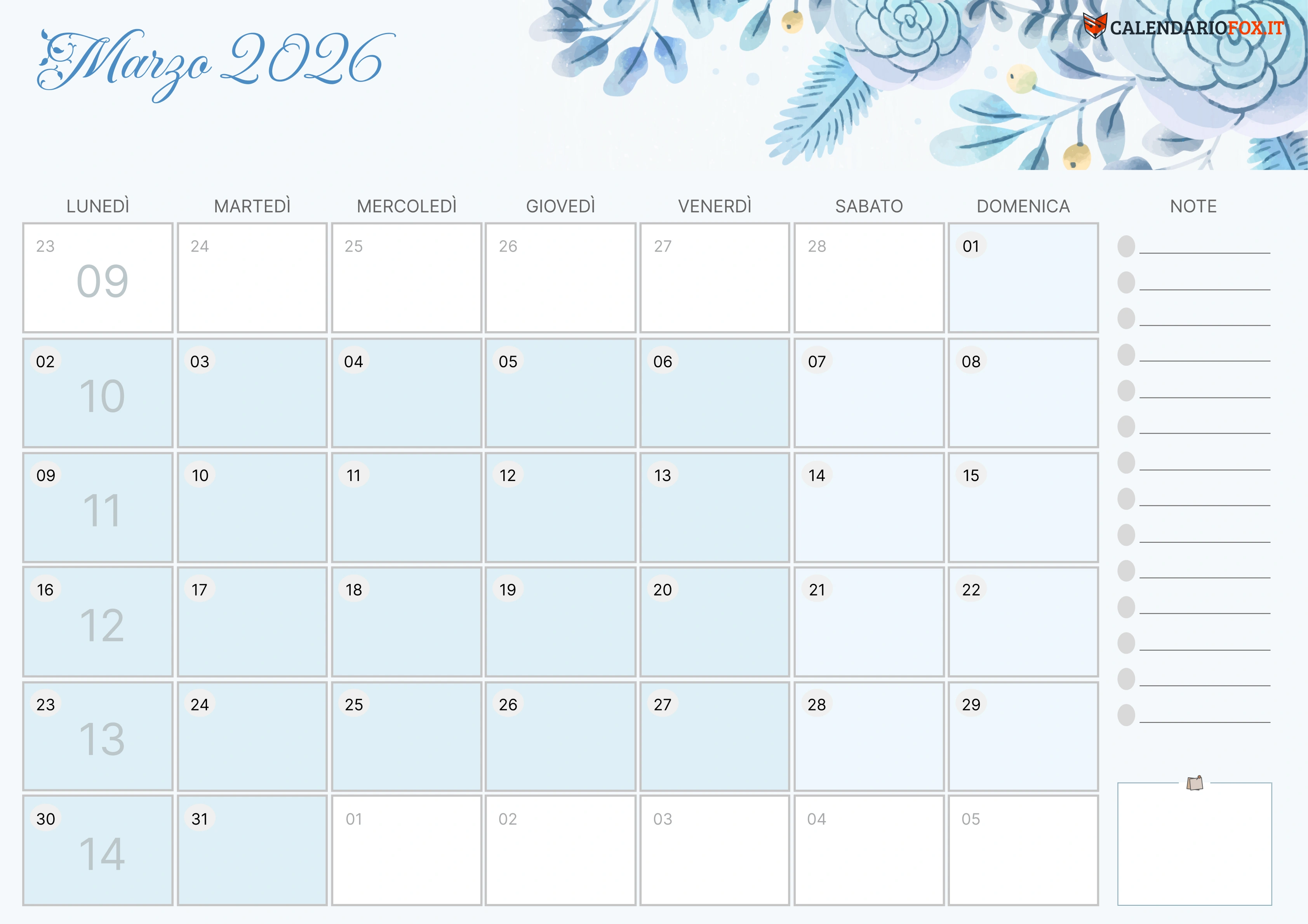 Calendario marzo estetico