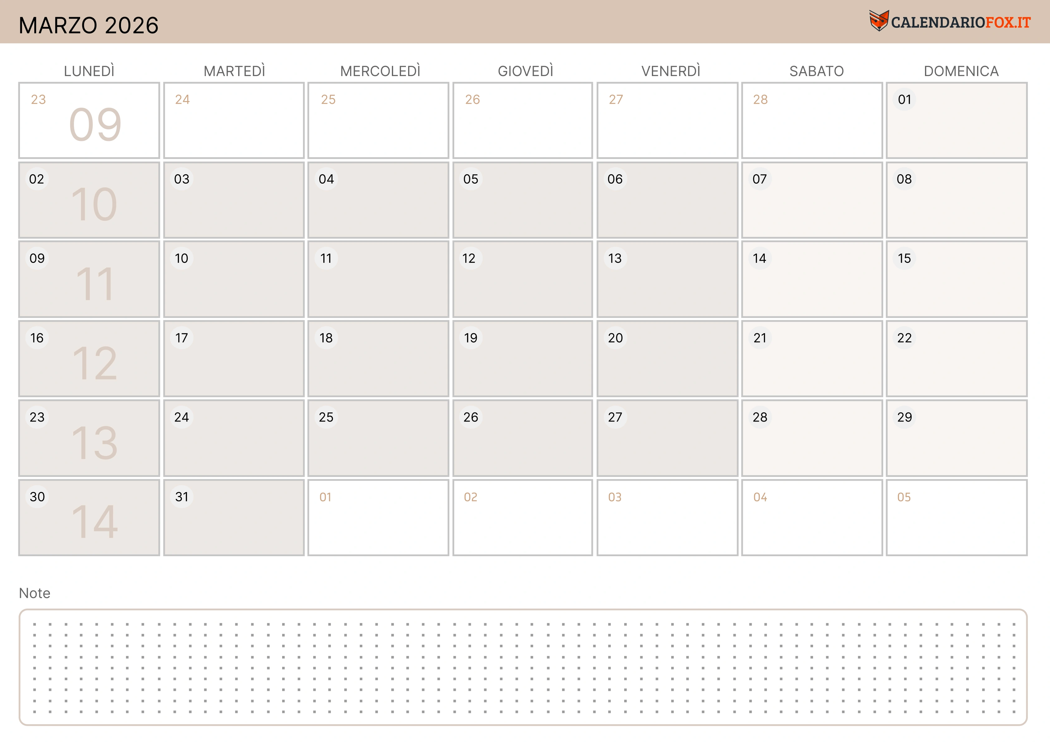 Calendario marzo moderno