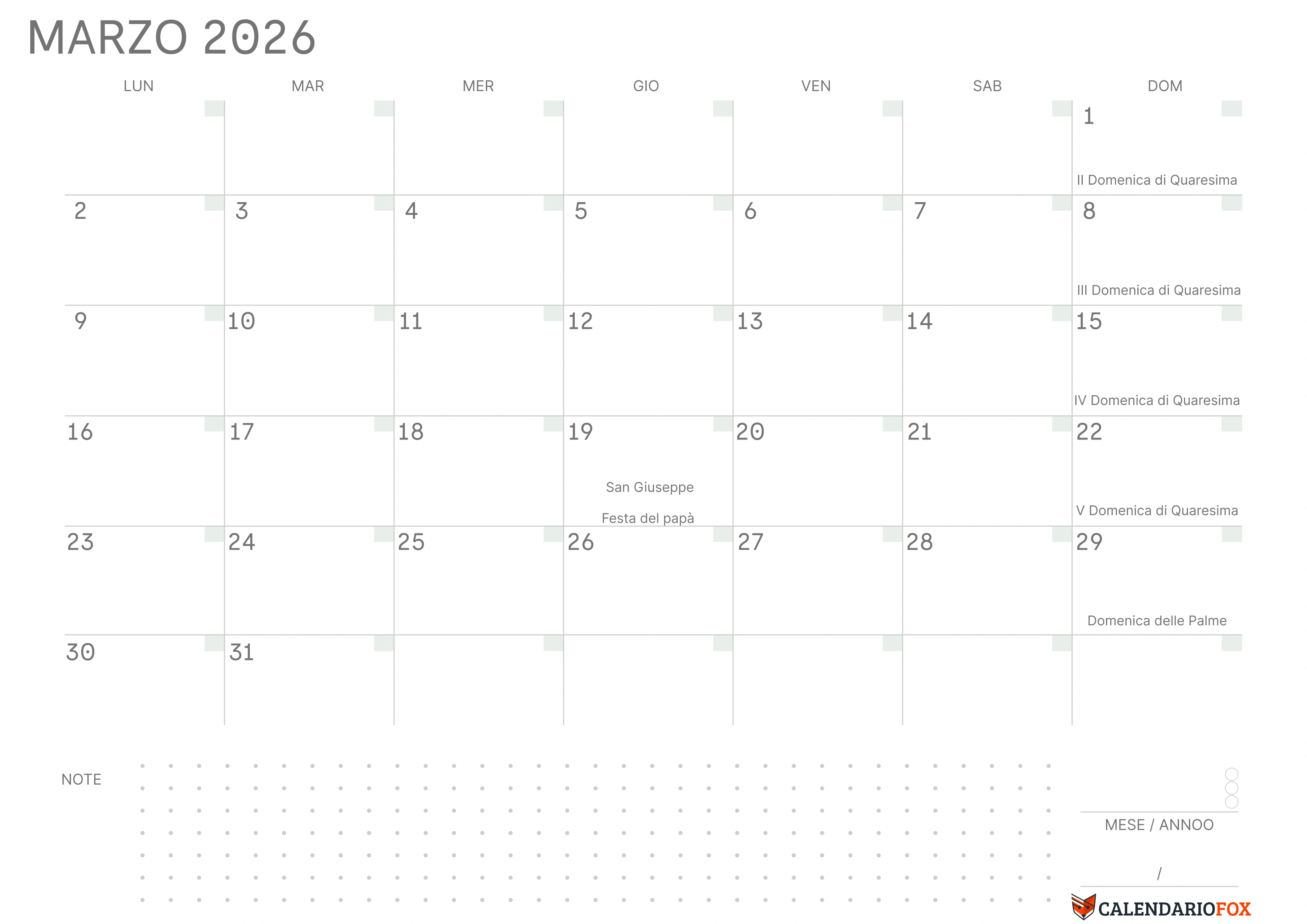 Calendario marzo vuoto